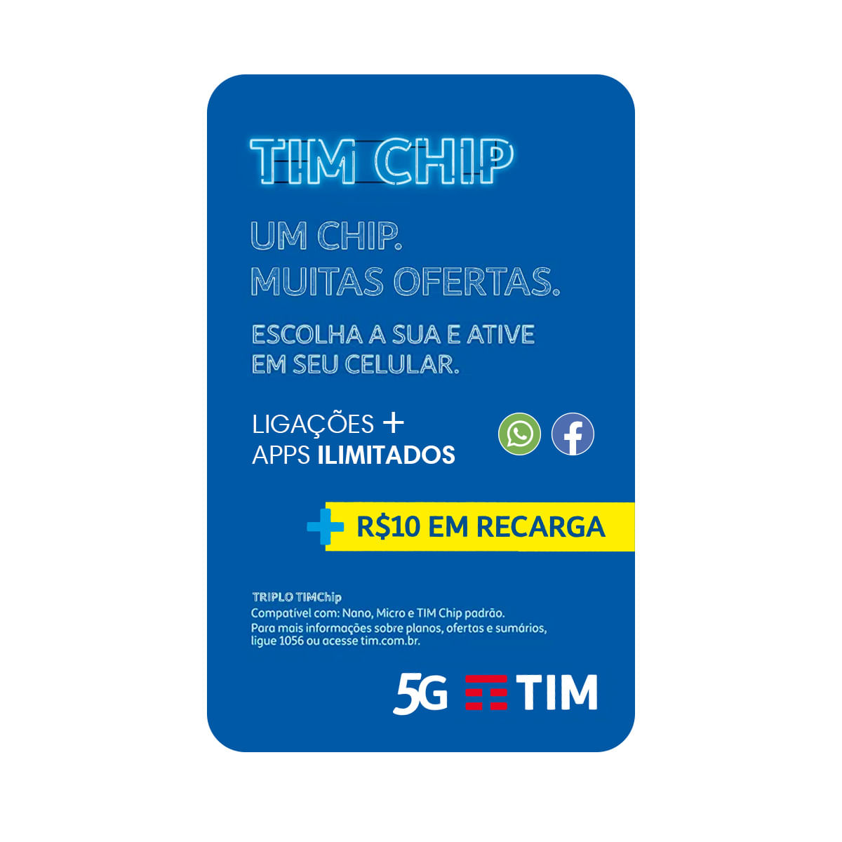 Chip Tim Pré 5g Com Recarga 1 Unidade