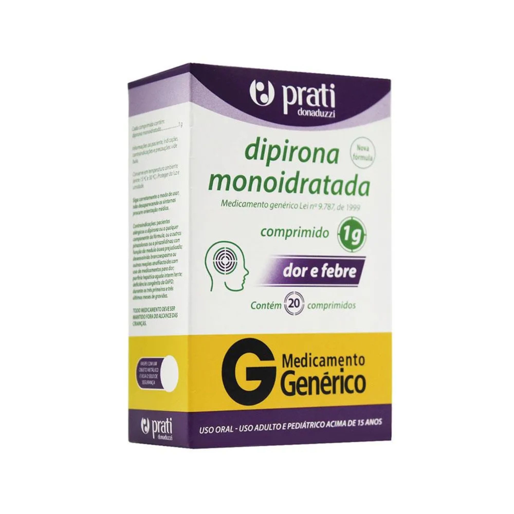 Dipirona Monoidratada 1g 20 Comprimidos Prati Genérico