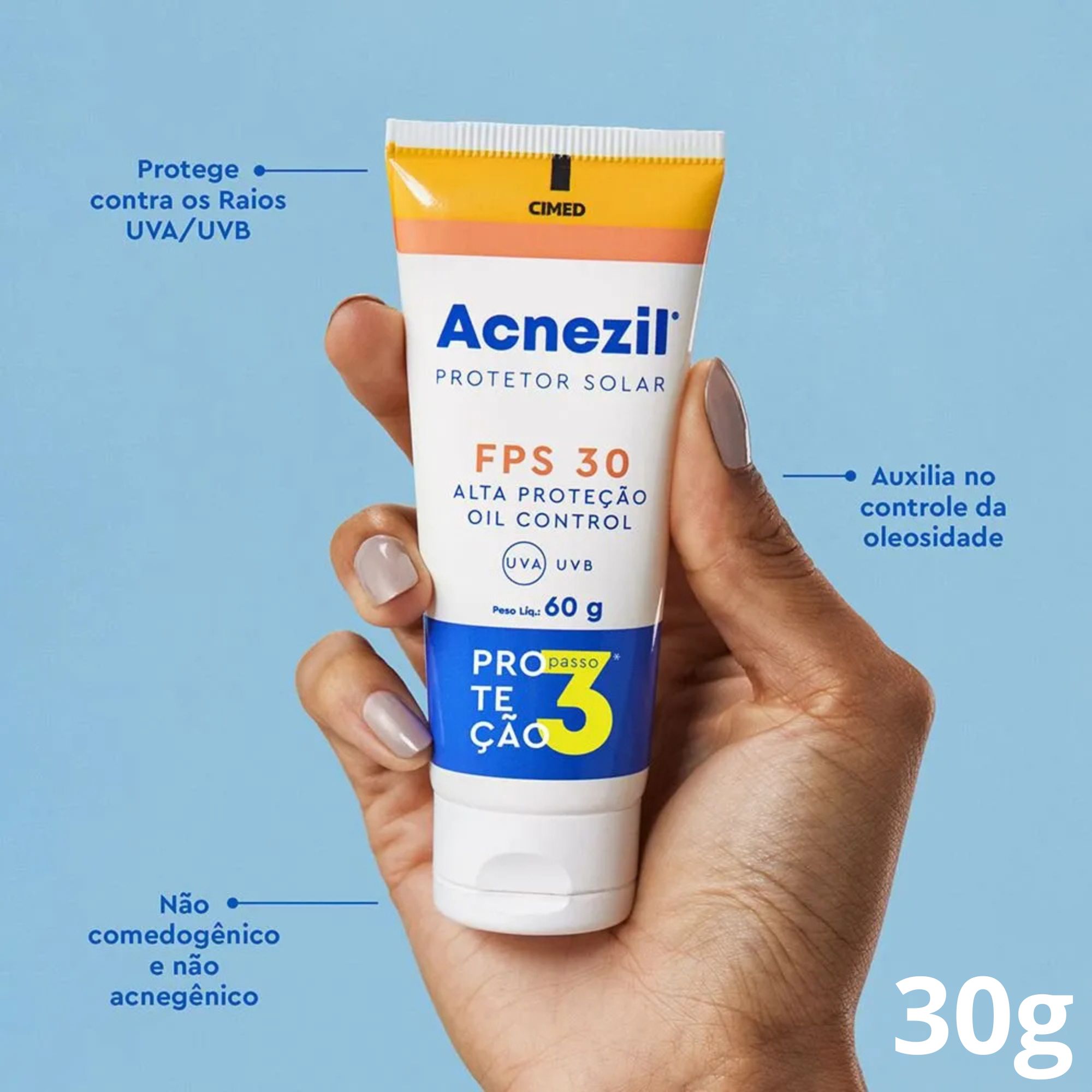 Protetor Solar Facial Acnezil Fps 30 Cimed Oil Control 60g - Imagem 2