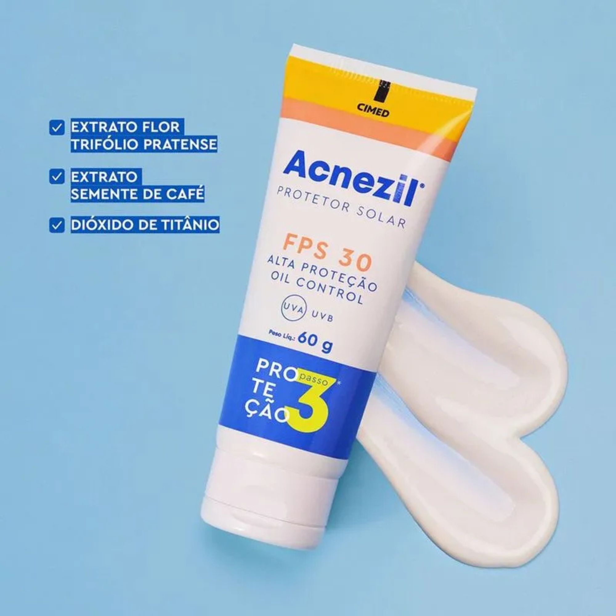 Protetor Solar Facial Acnezil Fps 30 Cimed Oil Control 60g - Imagem 3