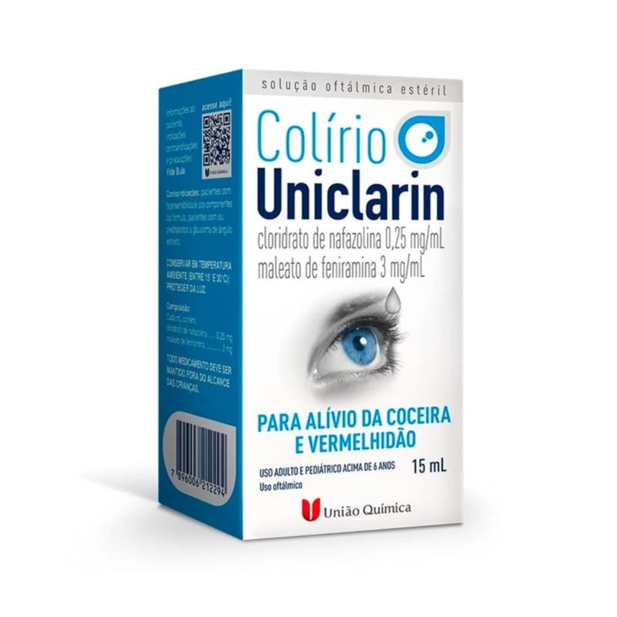 Colírio Uniclarin Cloridrato De Nafazolina 0,25mg/ml + Maleato De Feniramina 3mg/ml Solução 15ml