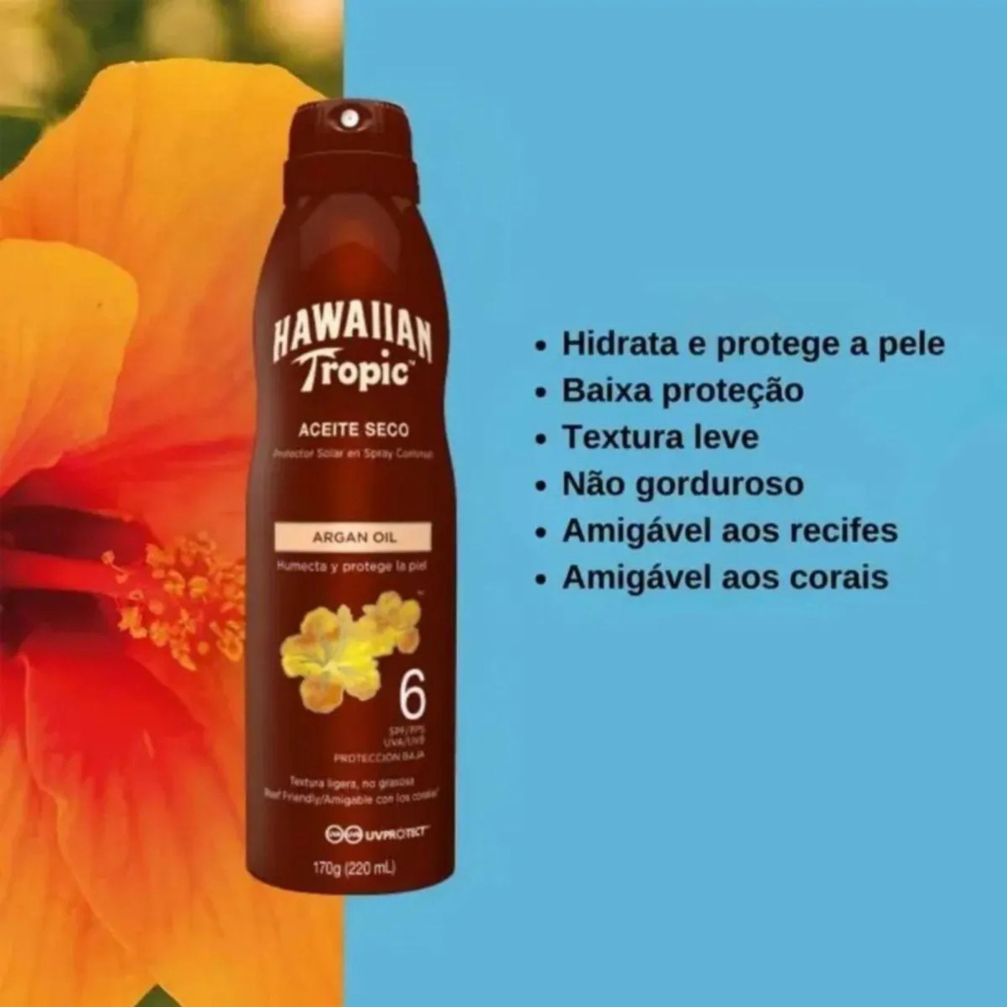 Protetor Solar Spray Hawaiian Tropic Aceite Seco Fps 6 170g - Imagem 4