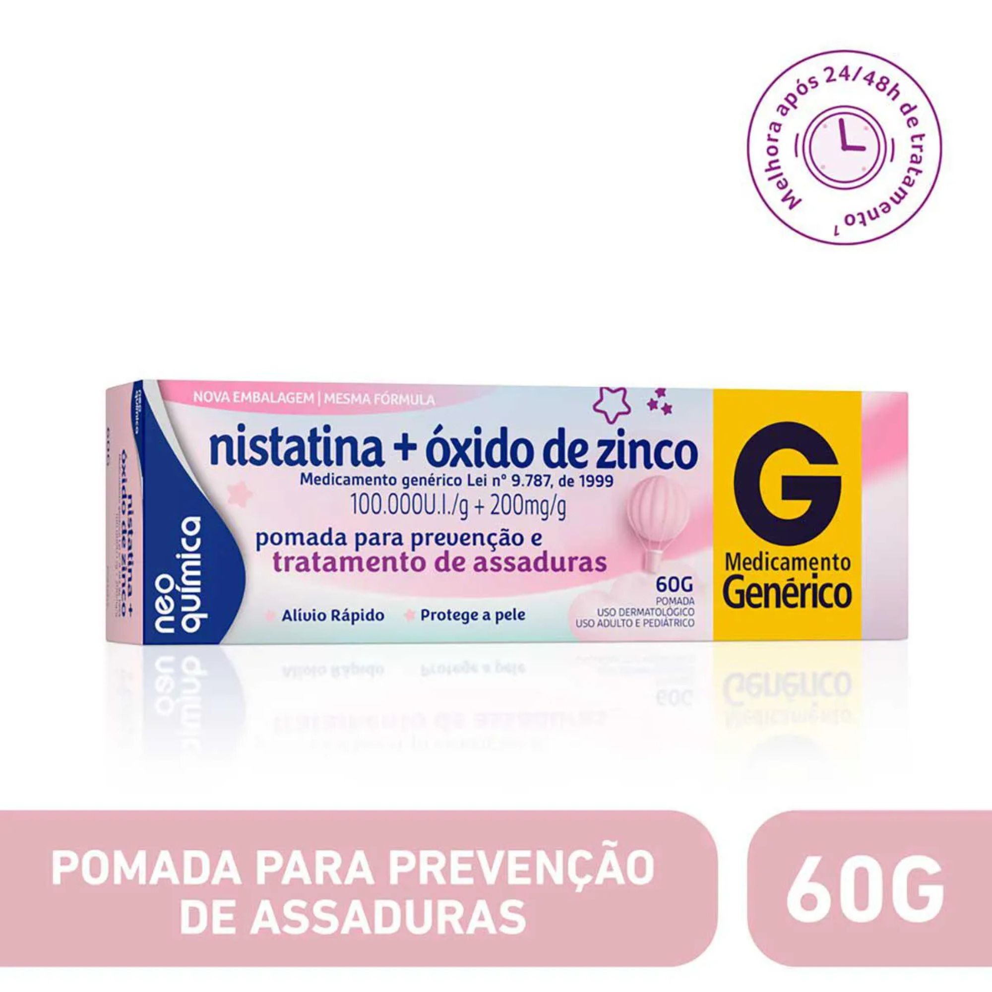 Nistatina + Óxido De Zinco Neo Química 100.000ui/g + 200mg/g Pomada 60g - Imagem 2
