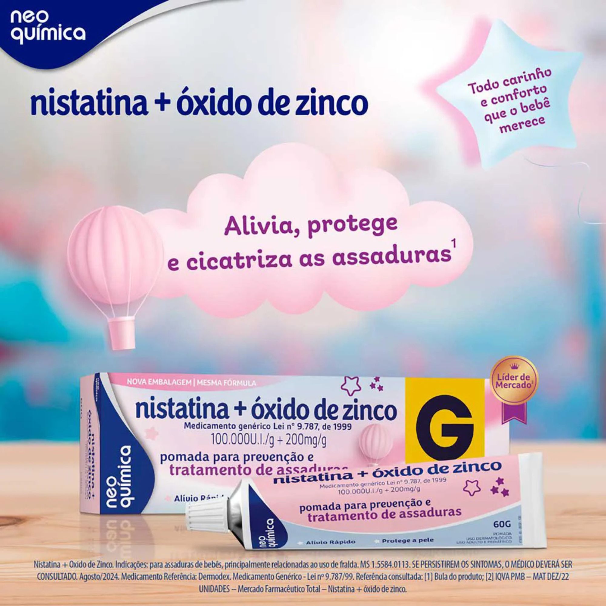 Nistatina + Óxido De Zinco Neo Química 100.000ui/g + 200mg/g Pomada 60g - Imagem 3