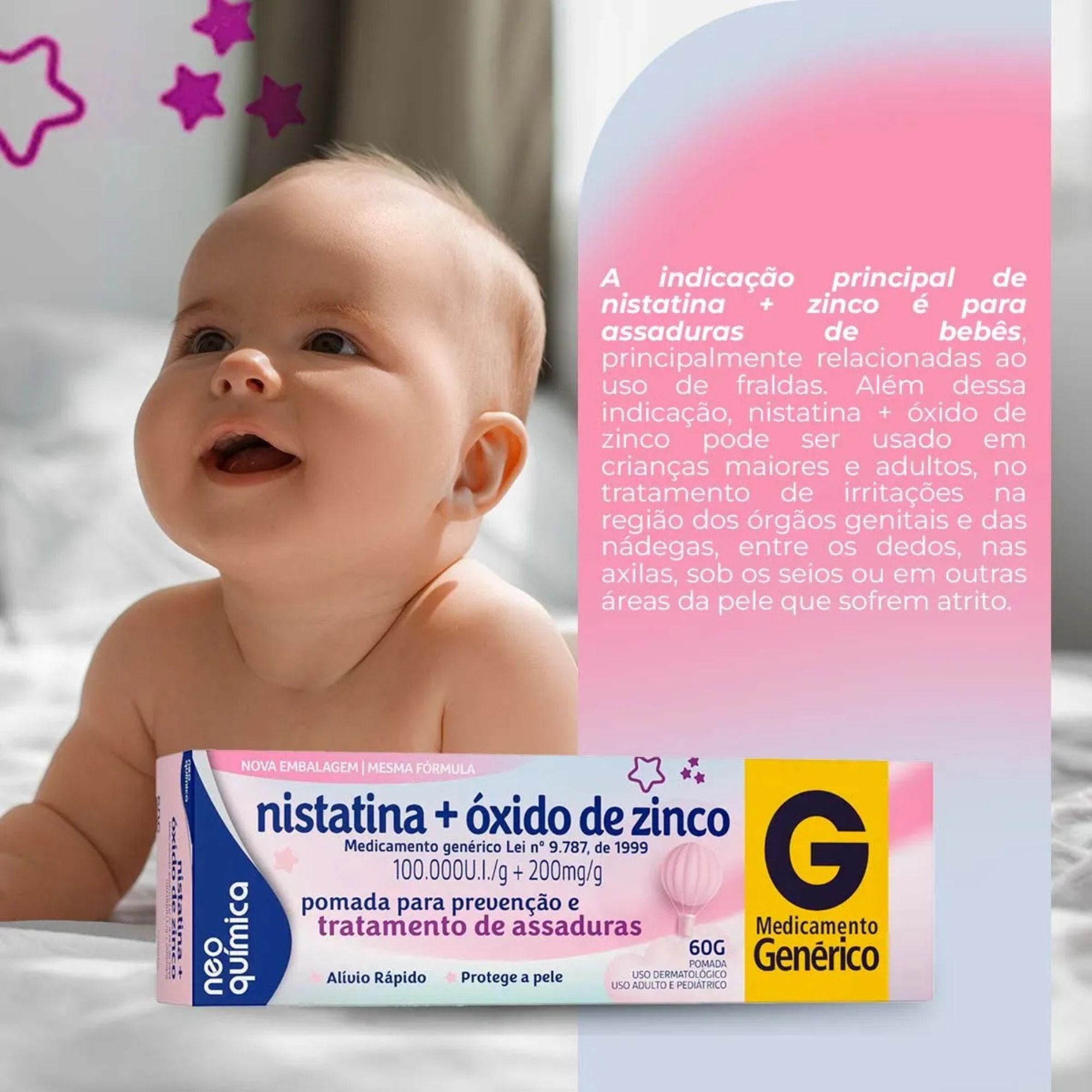 Nistatina + Óxido De Zinco Neo Química 100.000ui/g + 200mg/g Pomada 60g - Imagem 5