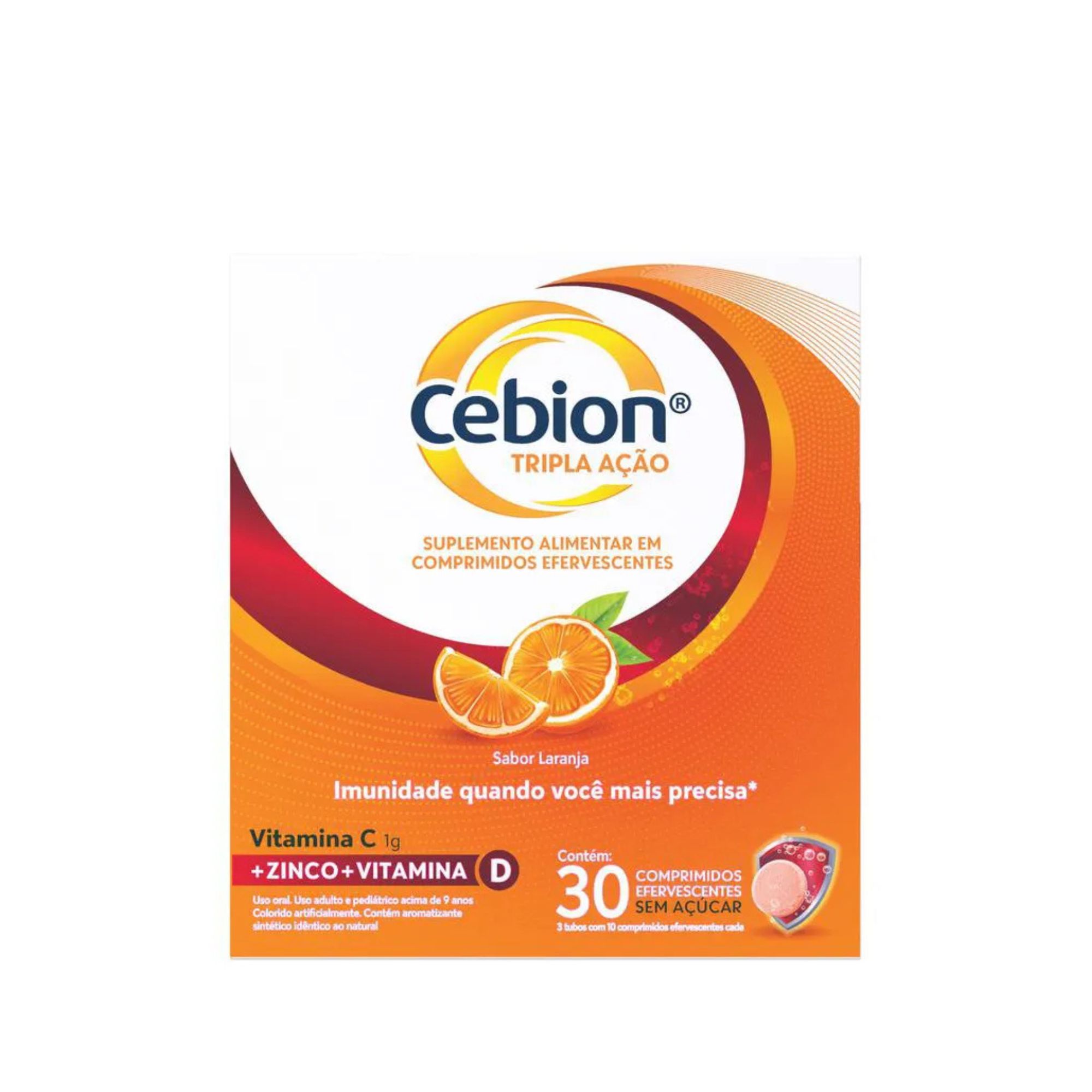 Cebion Tripla Ação Vitamina C Efervescente Sabor Laranja 30 Comprimidos
