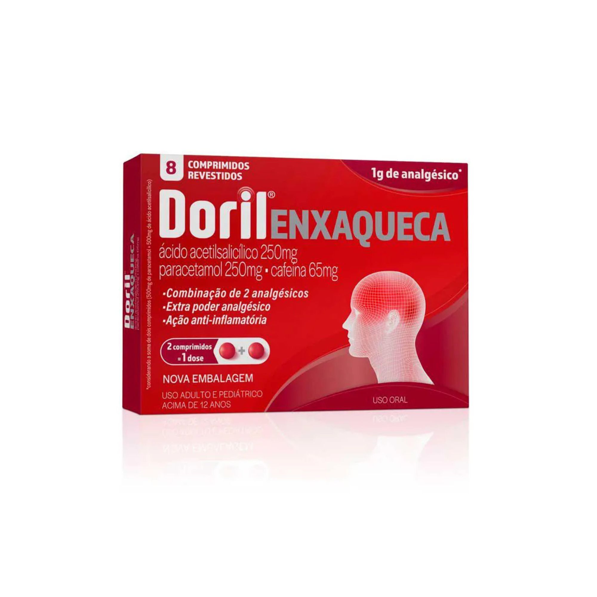 Doril Enxaqueca Ácido Acetilsalicílico 250mg + Paracetamol 250mg + Cafeína 65mg 8 Comprimidos