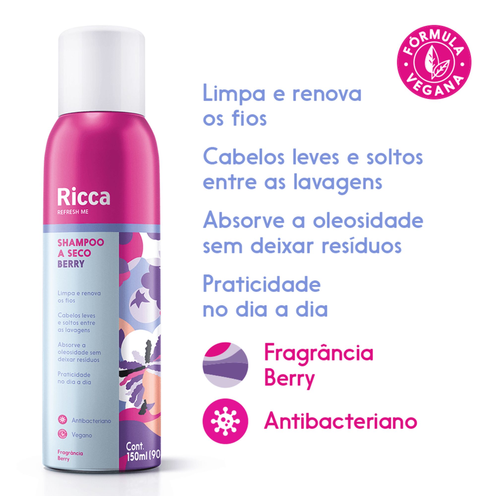 Shampoo A Seco Ricca Shakeberry 150ml - Imagem 4