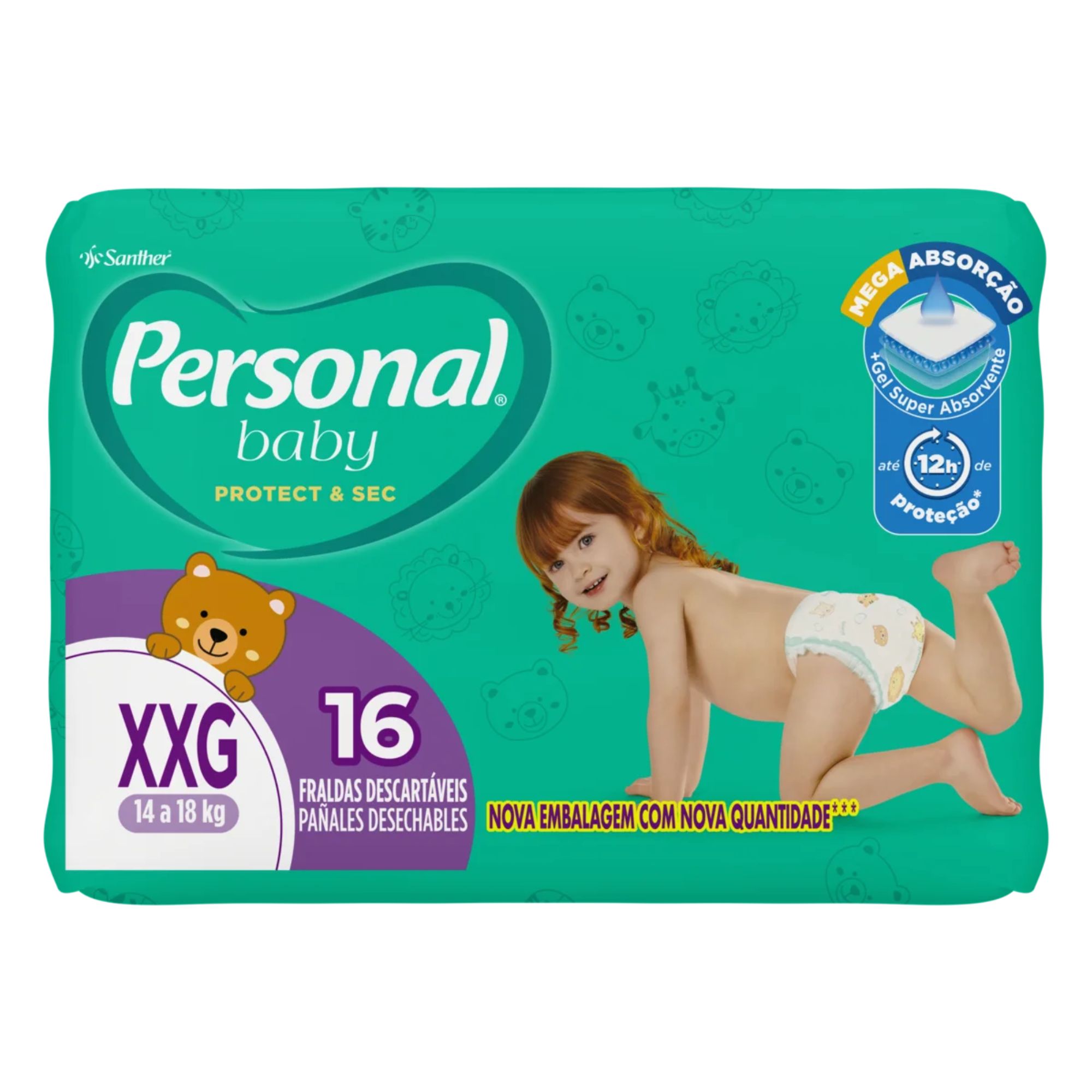 Fralda Infantil Personal Baby Protect & Sec Xxg 16 Unidades