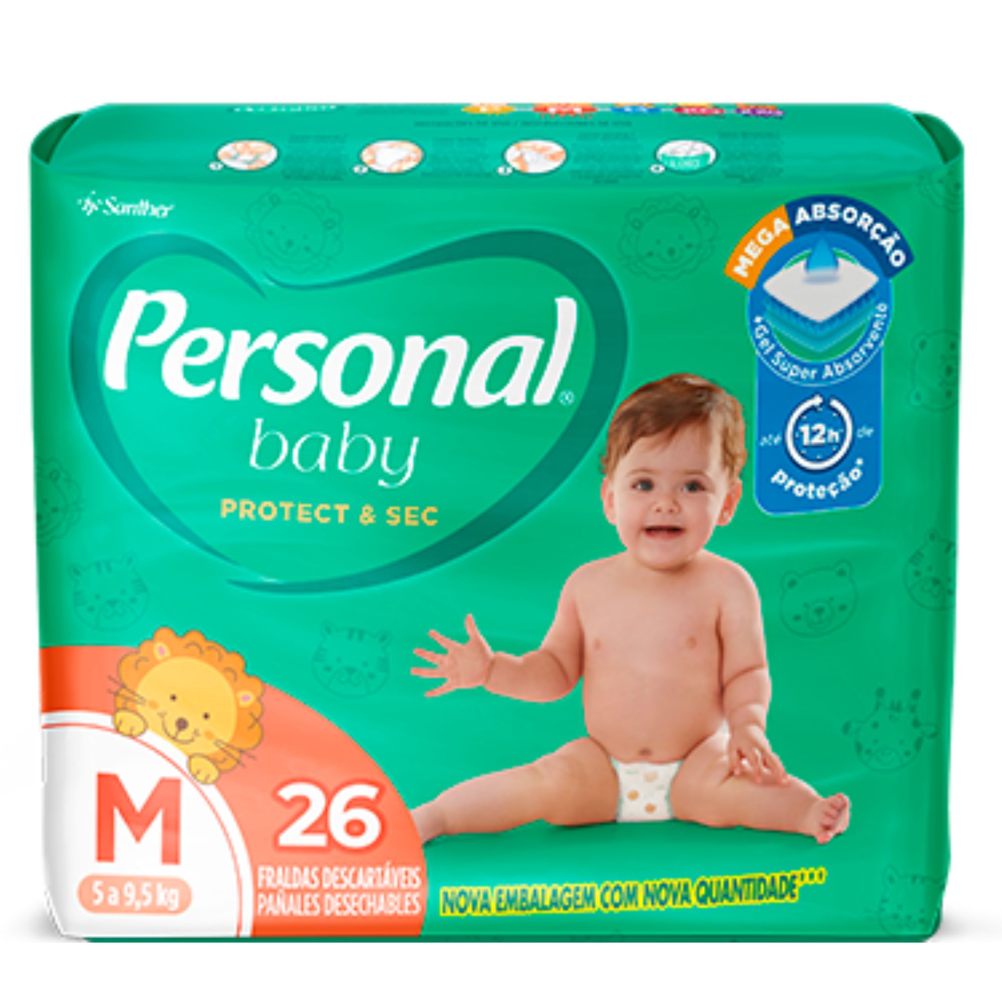 Fralda Infantil Personal Baby Protect & Sec M 26 Unidades