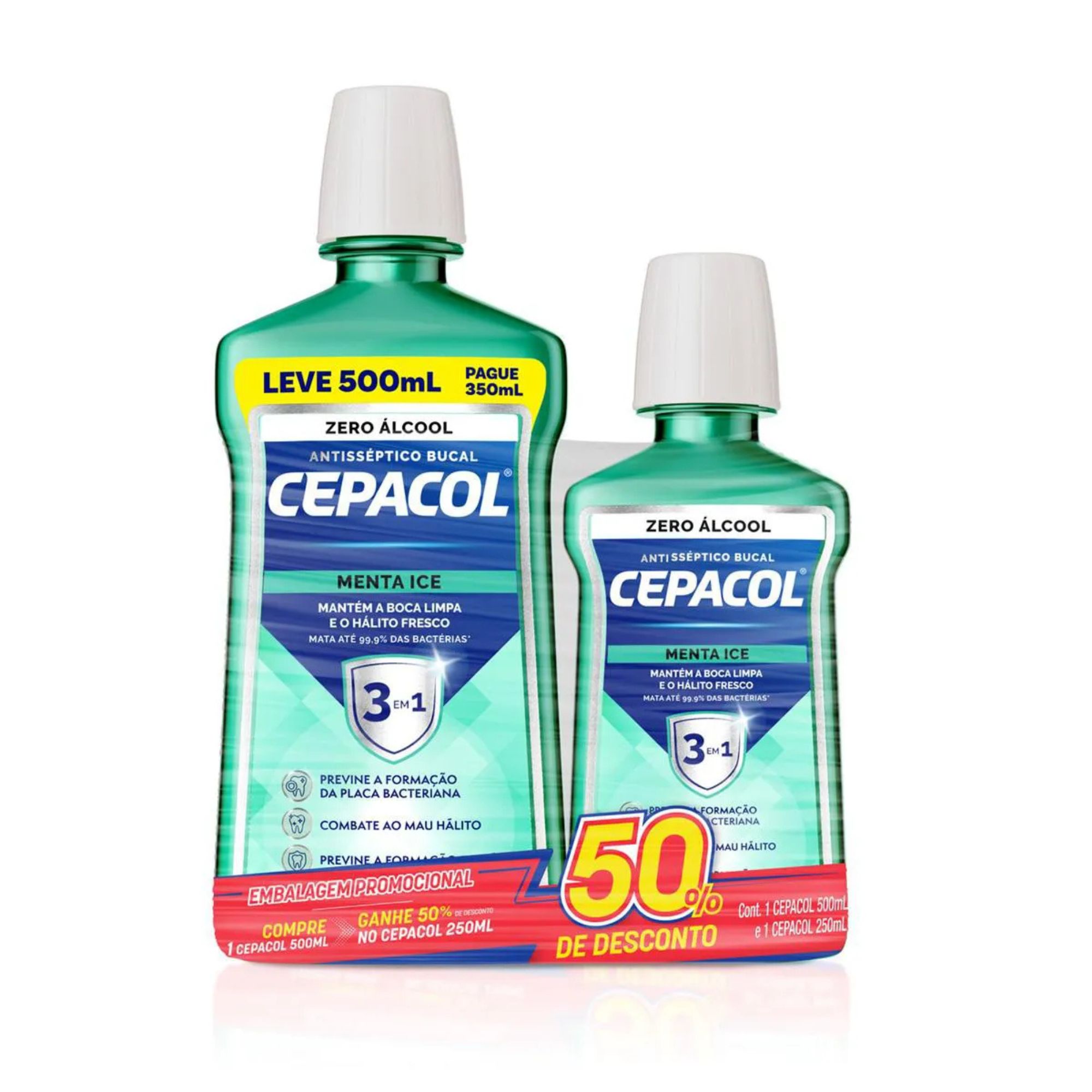 Kit Enxaguante Bucal Cepacol Menta Ice sem Álcool 500ml + 250ml