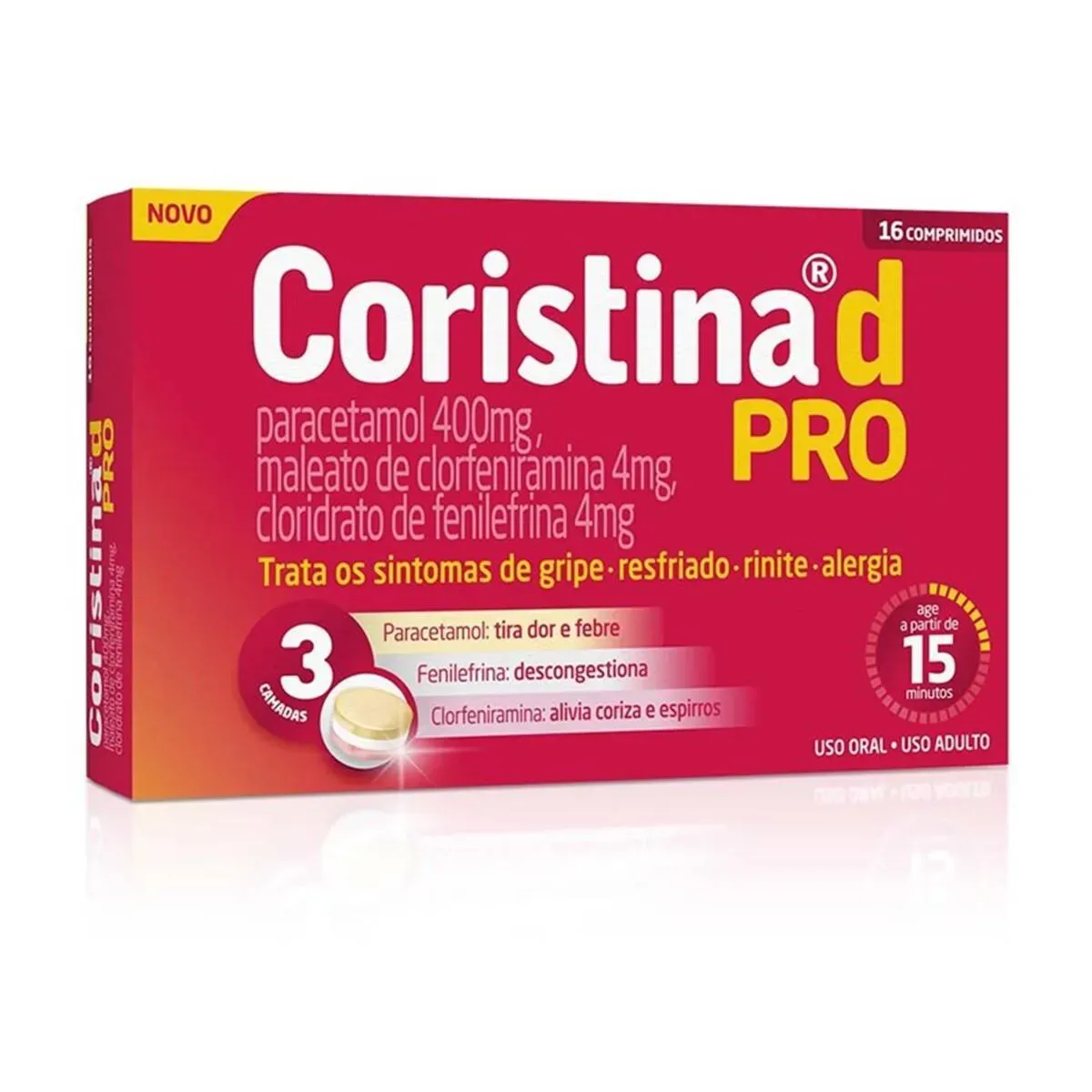 Coristina D Pro Cloridrato Fenillefrina 4mg + Paracetamol 400mg + Maleato De Clorfeniramina 4mg 16 Comprimidos
