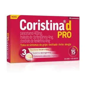 Coristina D Pro Cloridrato Fenillefrina 4Mg + Paracetamol 400Mg + Maleato De Clorfeniramina 4Mg 16 Comprimidos