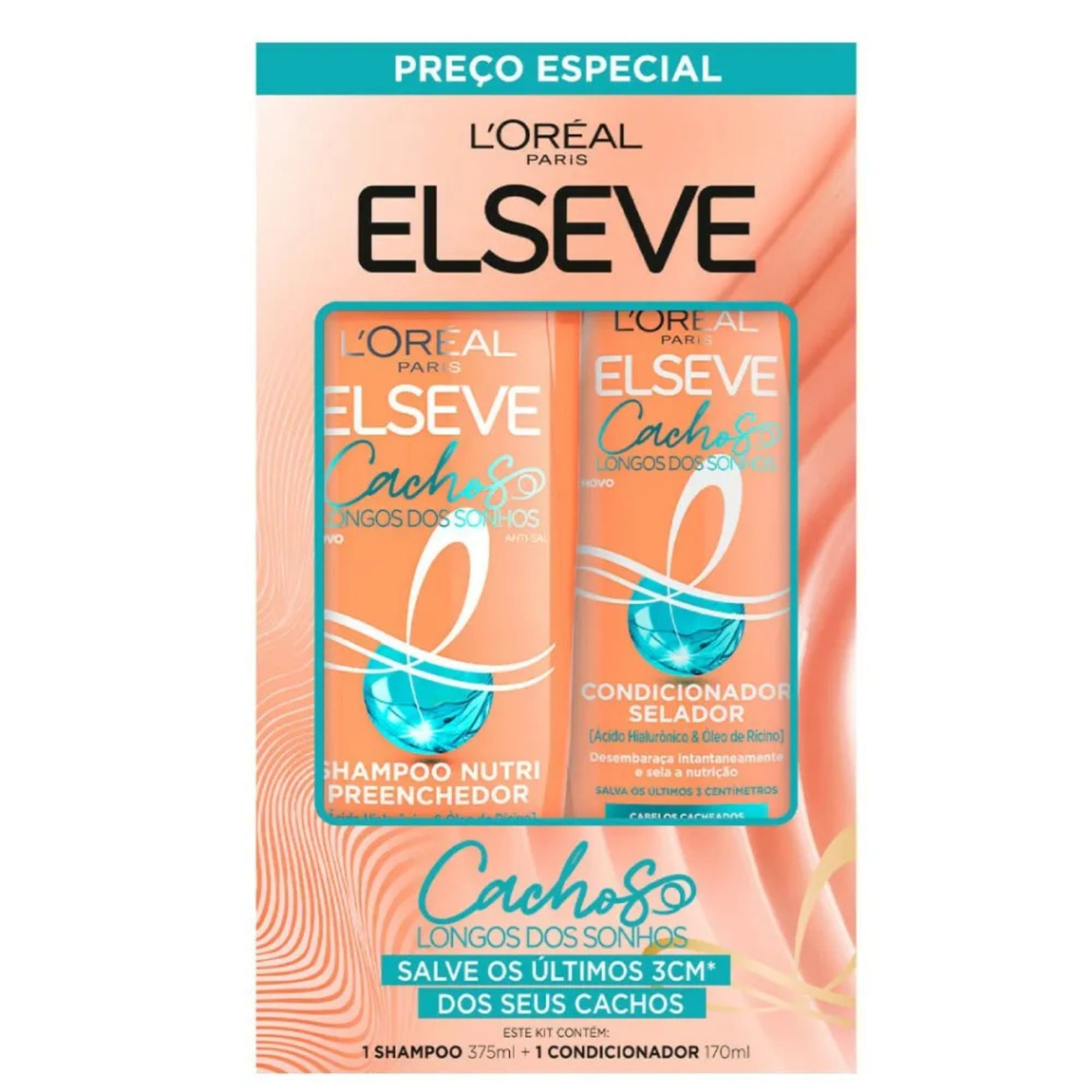 Kit Elseve Cachos Longos Dos Sonhos Shampoo 375ml + Condicionador 170ml