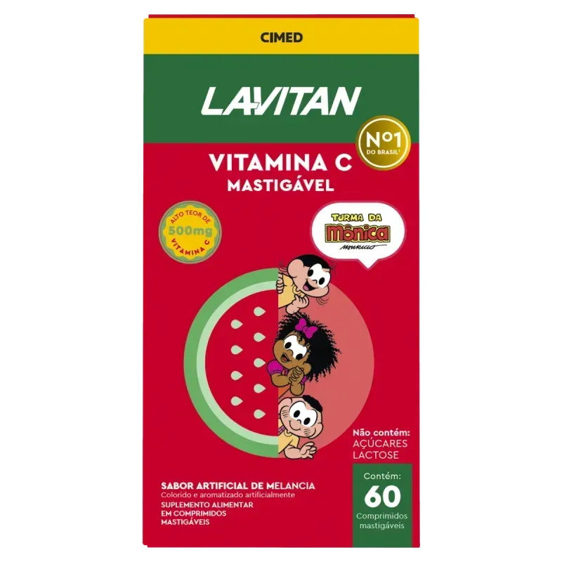 Lavitan Vitamina C 500mg Turma Da Mônica Sabor Melancia 60 Comprimidos Mastigáveis