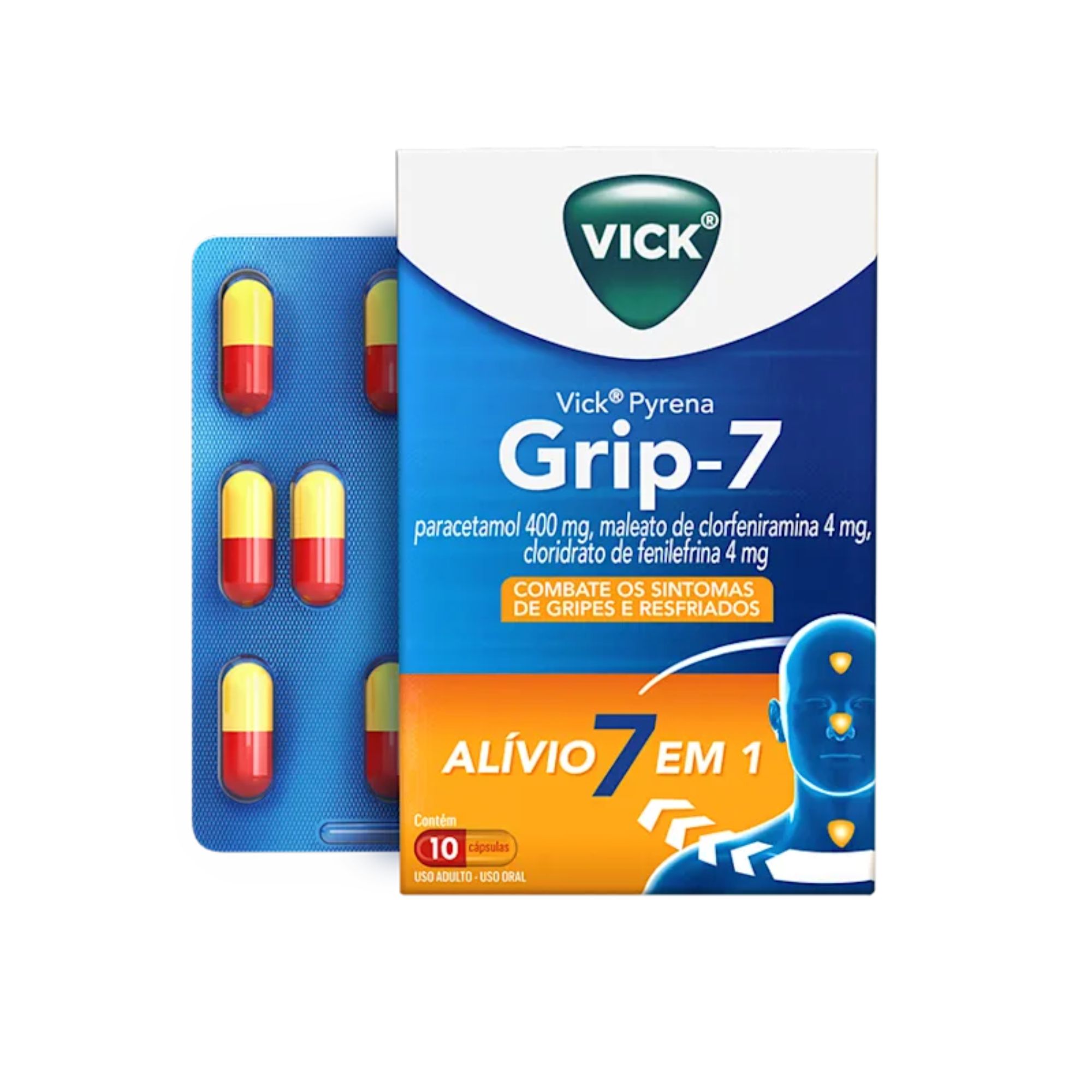 Vick Pyrena Grip-7 400mg/4mg/4mg 10 Cápsulas Duras
