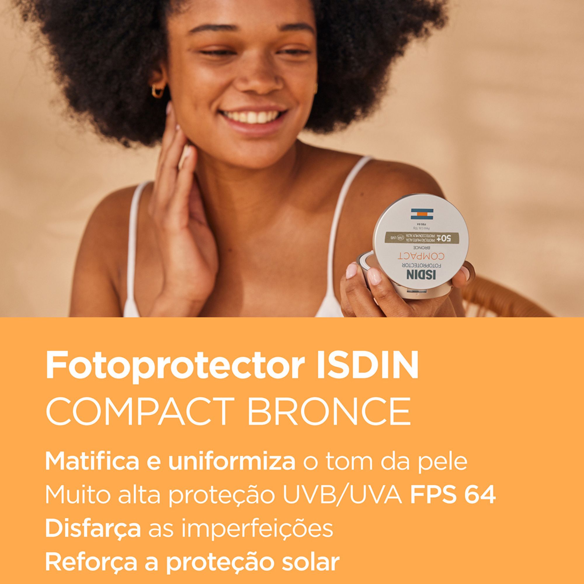 Protetor Solar Facial Isdin Compact Fps 50+ Areia Pó Compacto 10g - Imagem 3