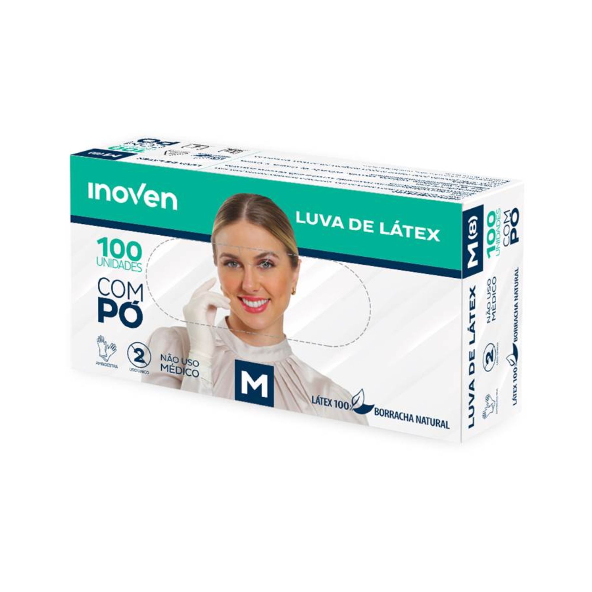 Luvas Descartáveis Latéx Com Pó Inoven M Com 100 Unidades