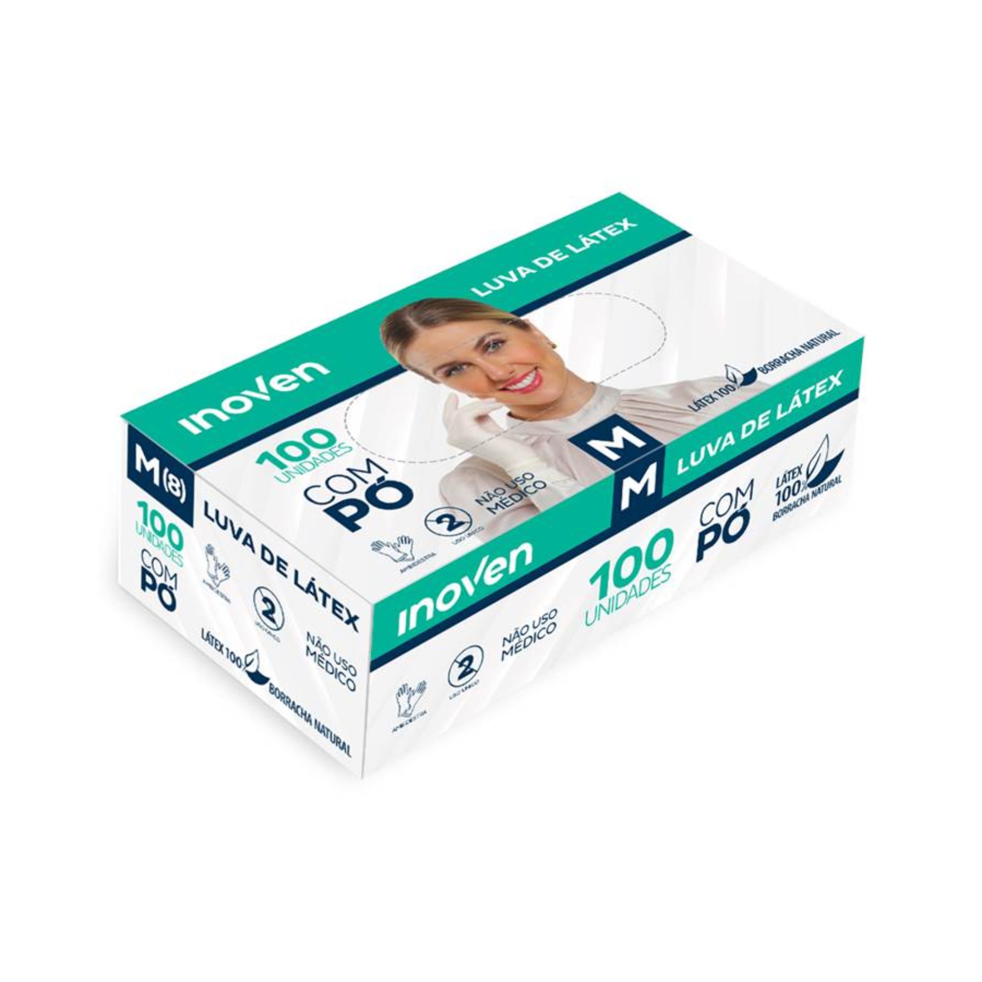 Luvas Descartáveis Latéx Com Pó Inoven M Com 100 Unidades - Imagem 2