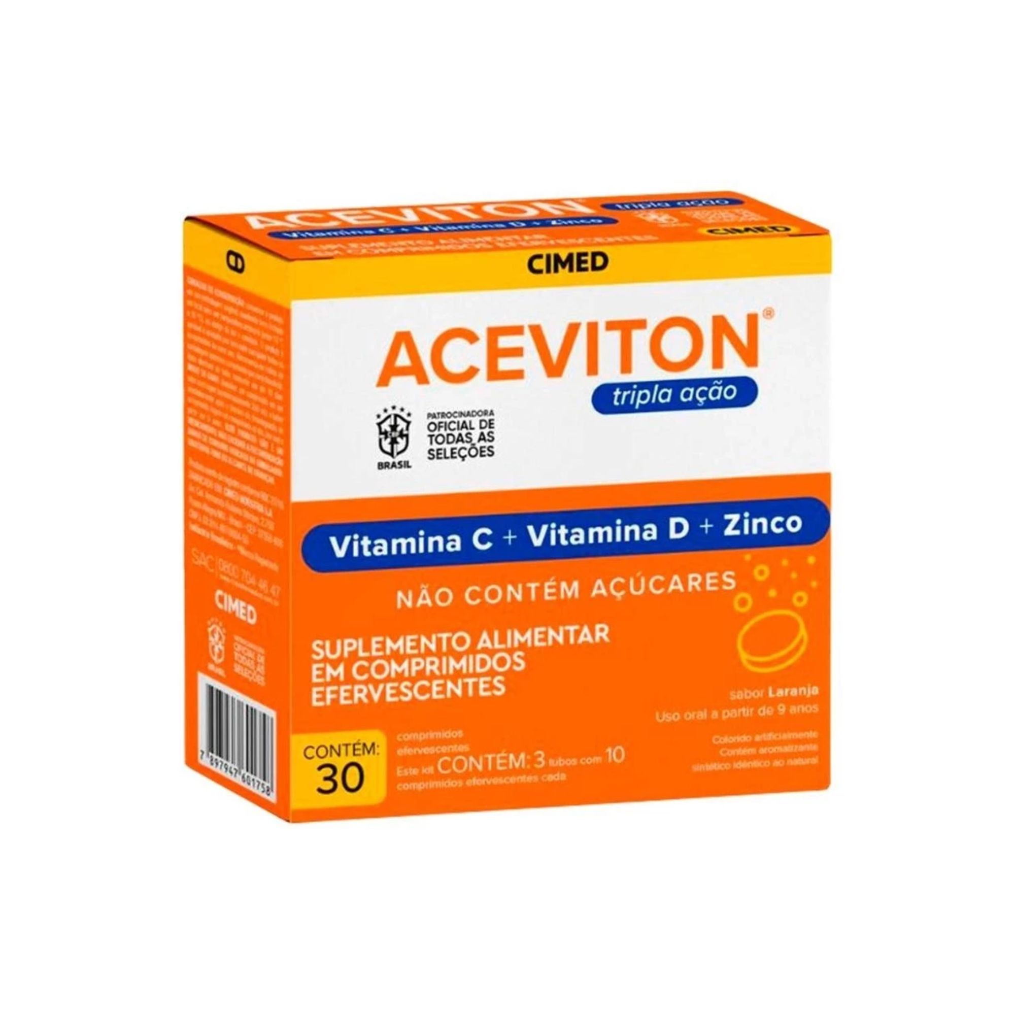 Vitamina C Efervescente Aceviton Tripla Ação Laranja 30 Comprimidos