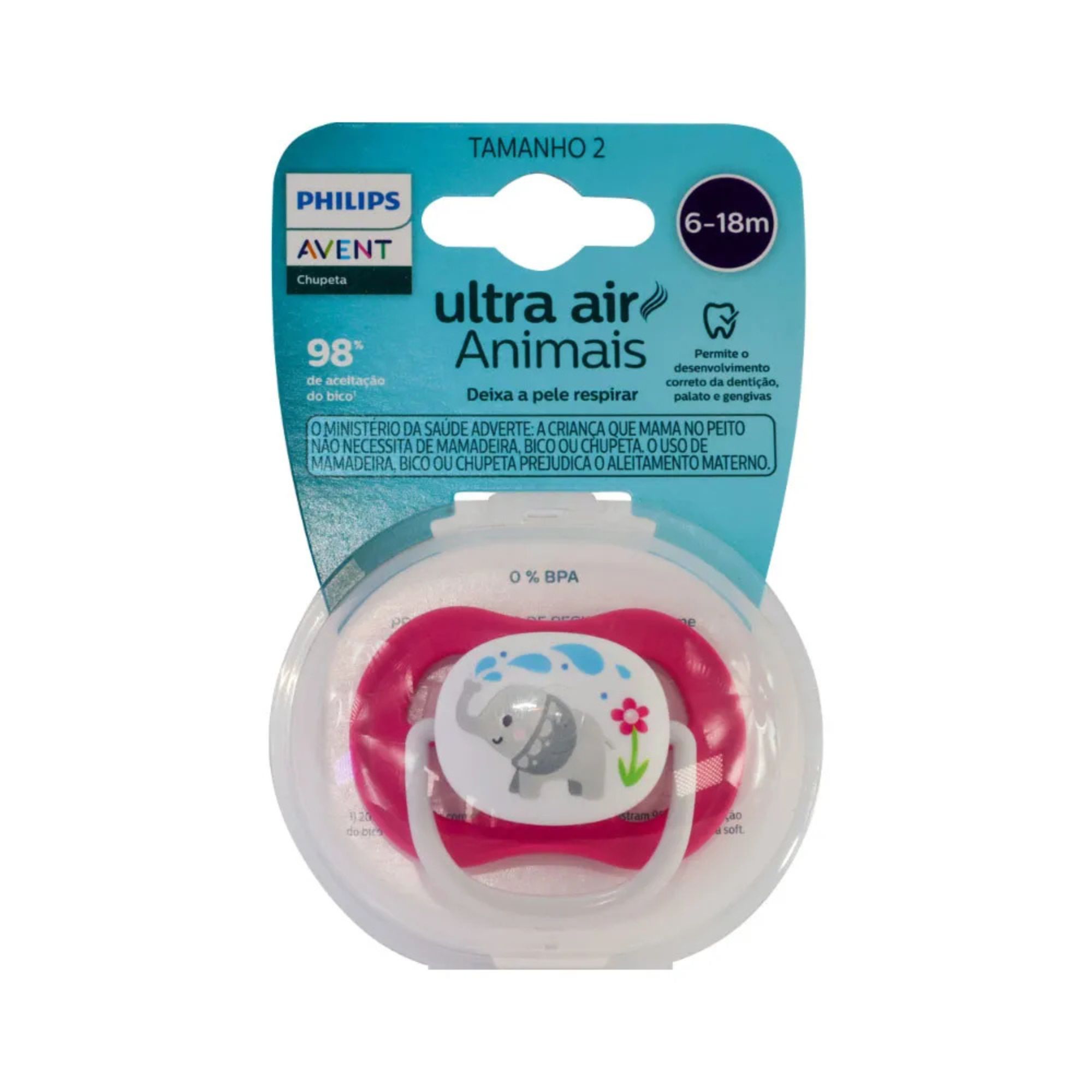 Chupeta Philips Avent Ultra Air 6-18 Meses Rosa Elefante 1 Unidade