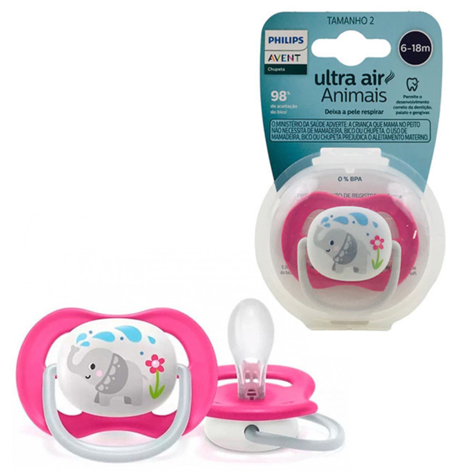 Chupeta Philips Avent Ultra Air 6-18 Meses Rosa Elefante 1 Unidade - Imagem 2