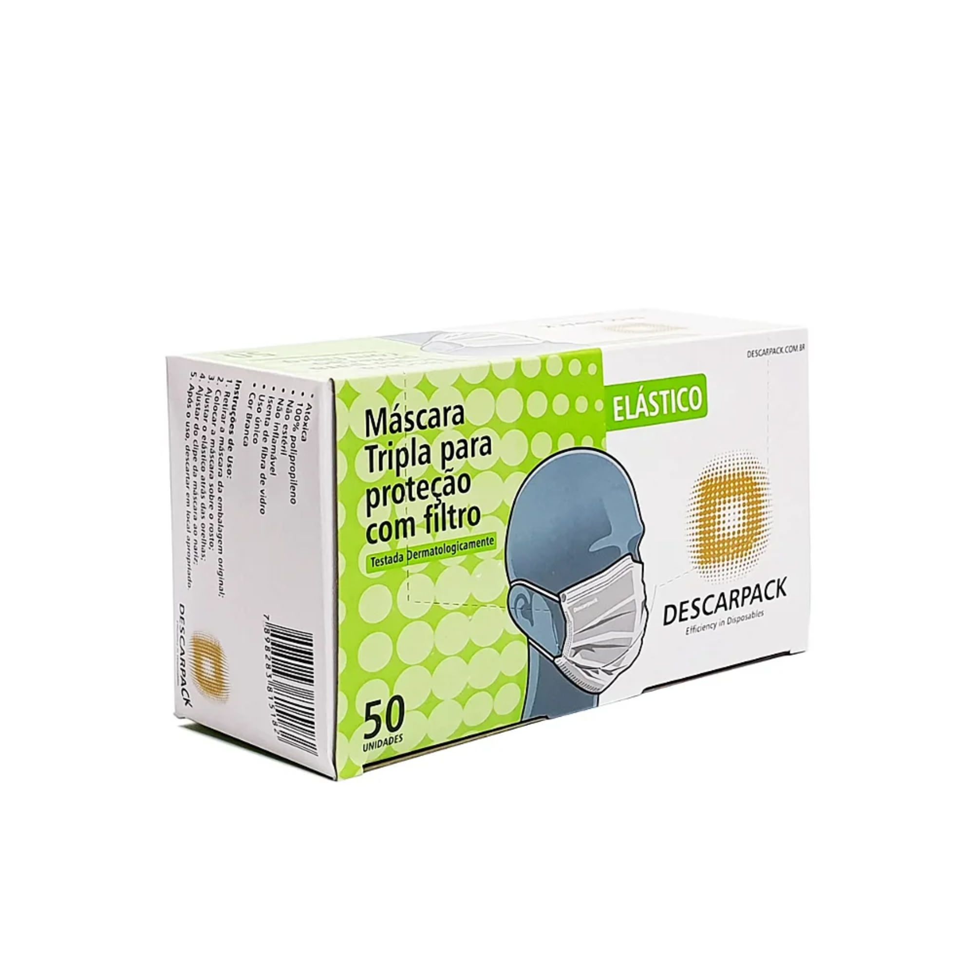 Máscara Cirúrgica Tripla Proteção Com Elástico Descarpack 50 Unidades