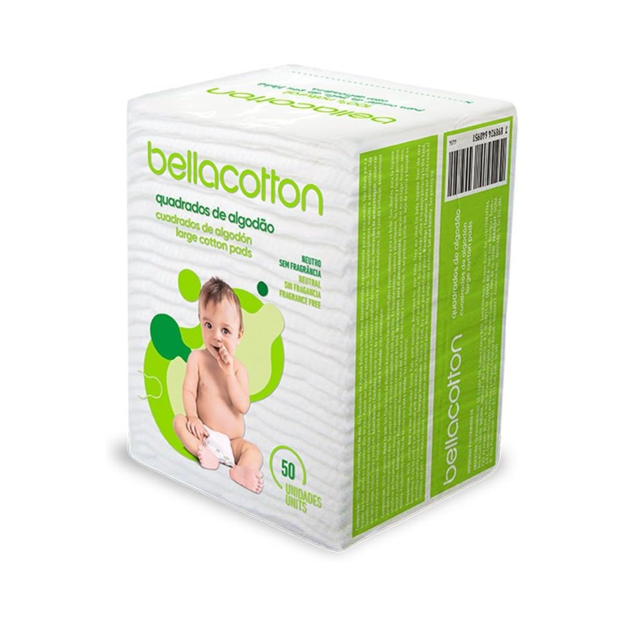 Algodão Quadrado Bebê Bellacotton 50 Unidades