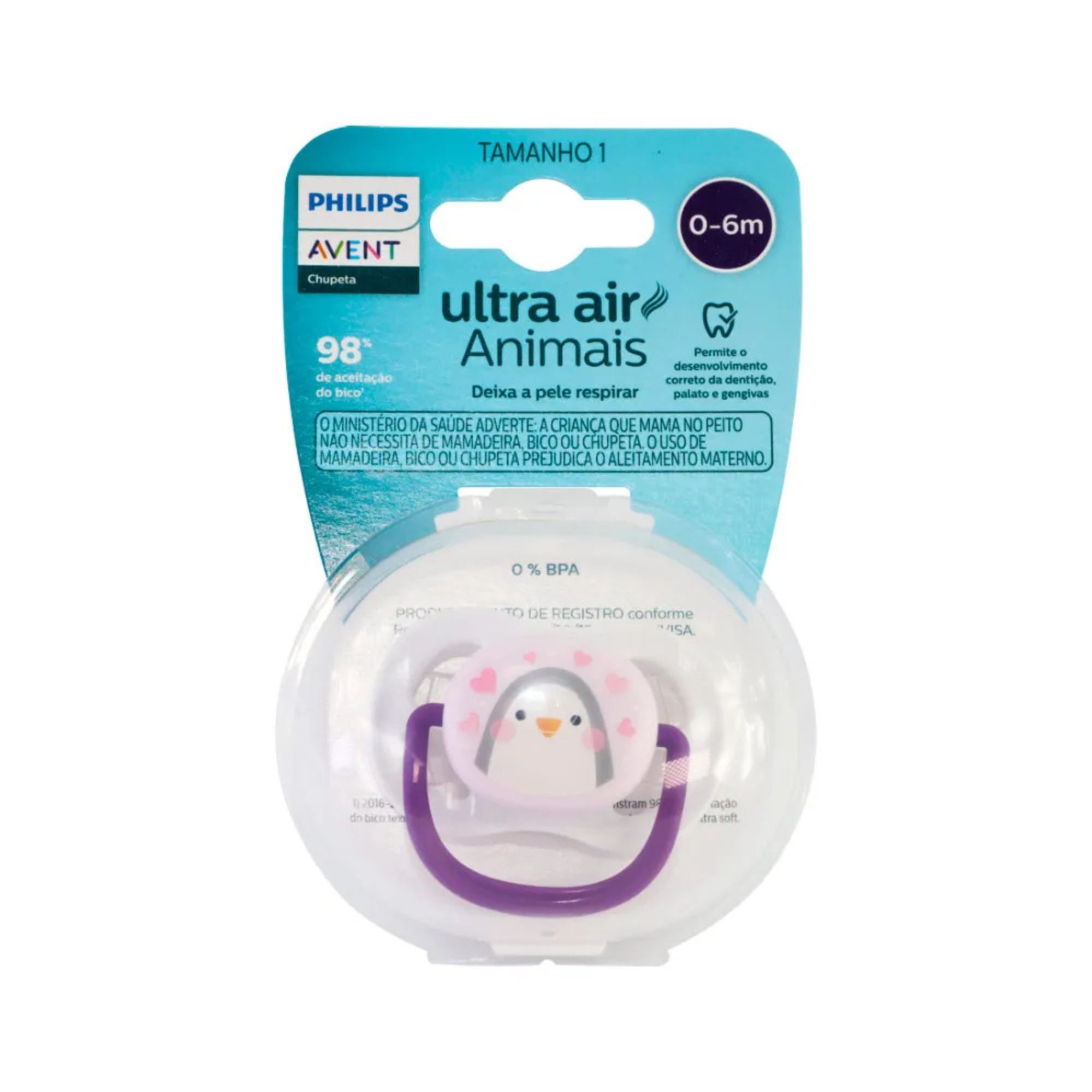Chupeta Philips Avent Ultra Air 0-6m Pinguim Rosa 1 Unidade