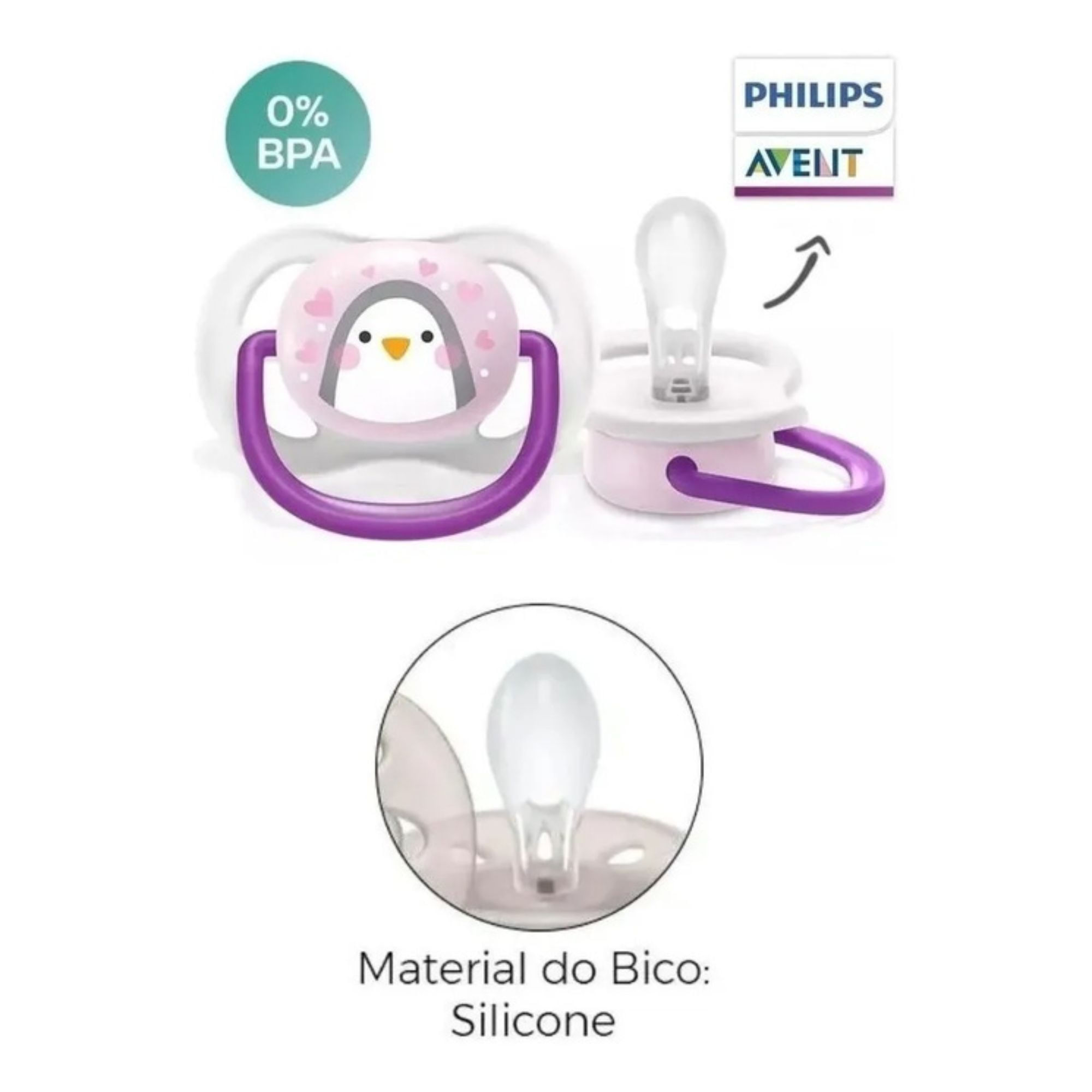 Chupeta Philips Avent Ultra Air 0-6m Pinguim Rosa 1 Unidade - Imagem 4