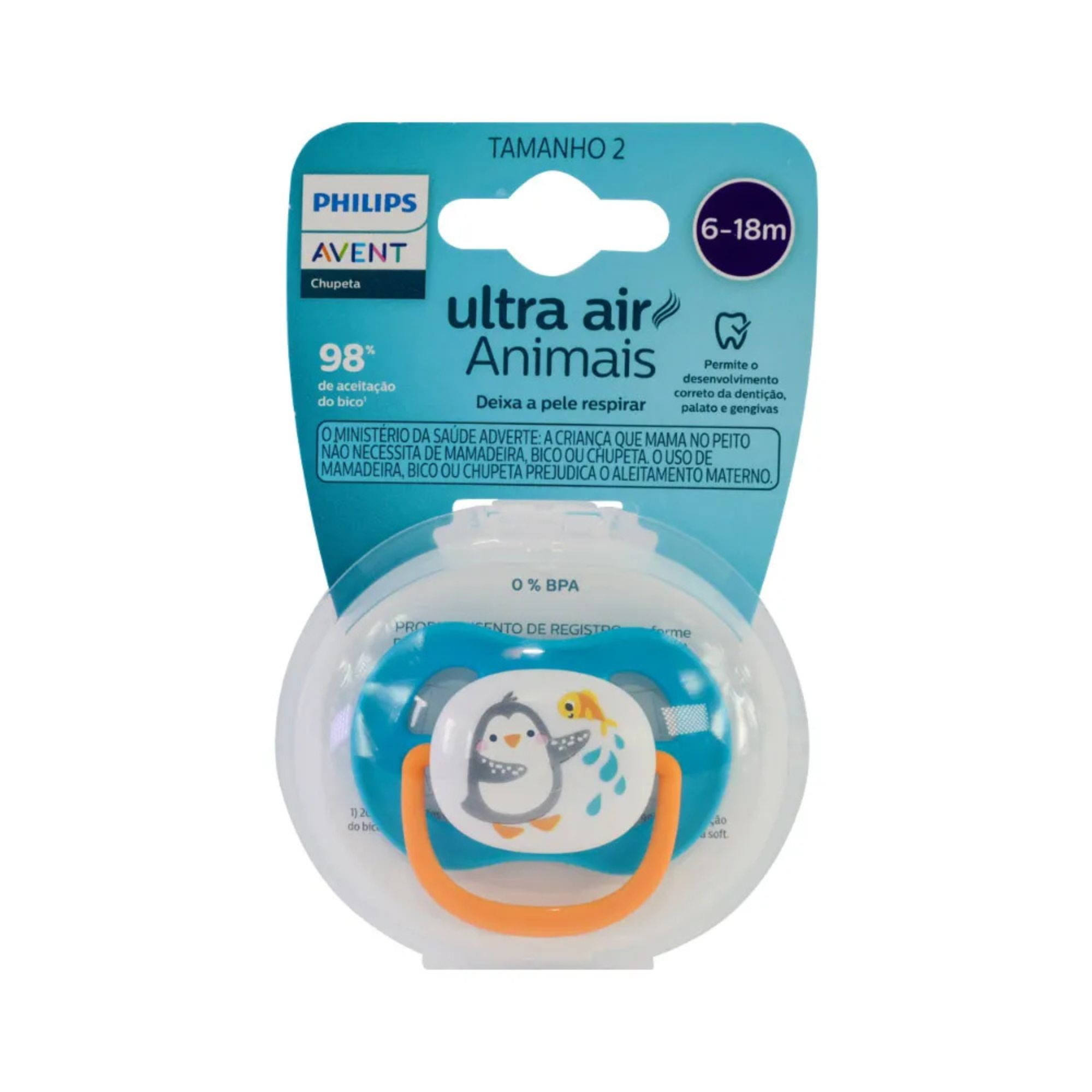 Chupeta Philips Avent Ultra Air 0-6m Pinguim Azul 1 Unidade