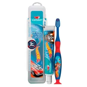 Kit Condor Escova Dental Macia Hot Wheels + Gel Dental Sabor Morango 50G + Estojo Protetor