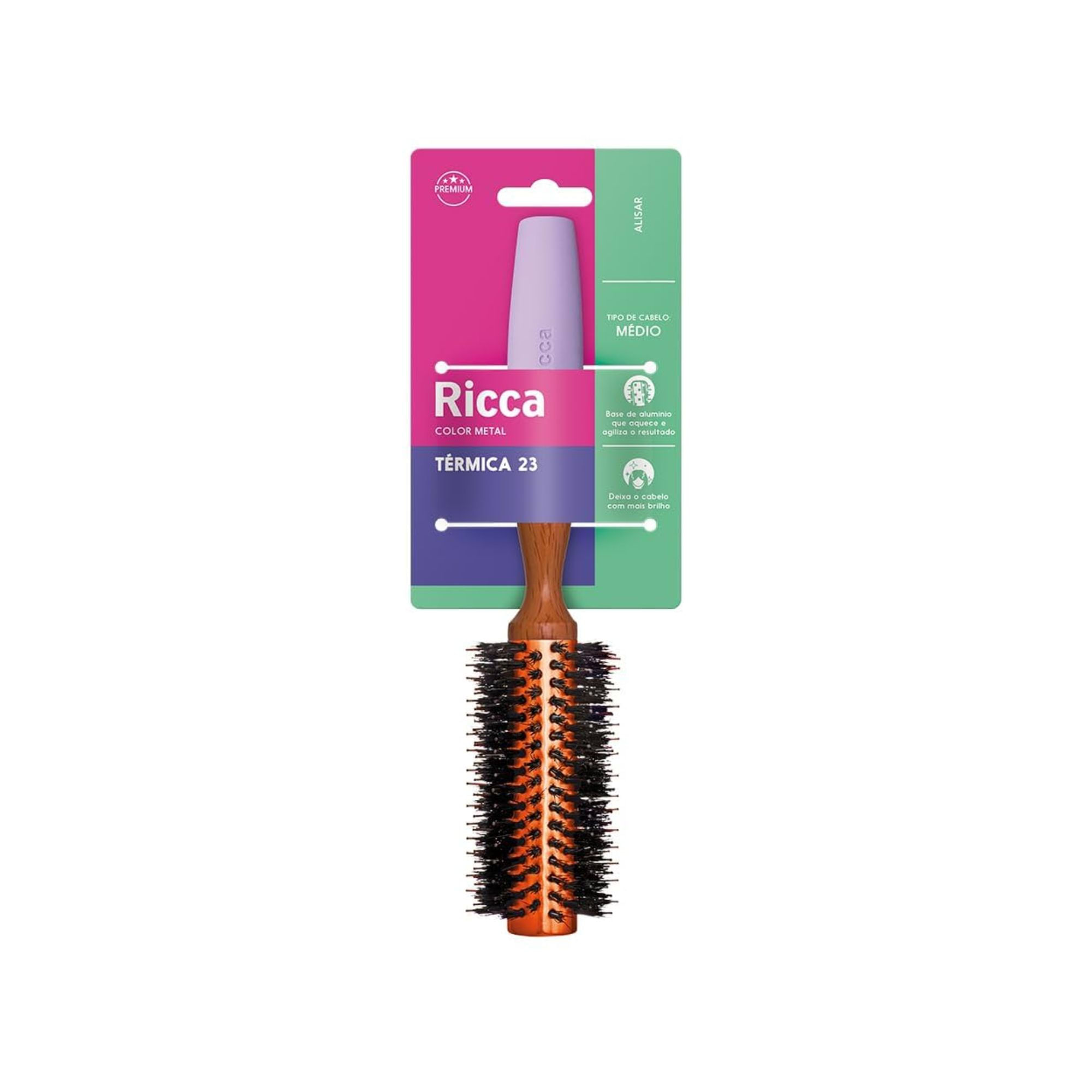Escova de Cabelo Ricca Color Metal Médio