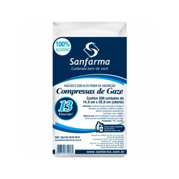 Compressa De Gaze Sanfarma 13 Fios 500 Unidades