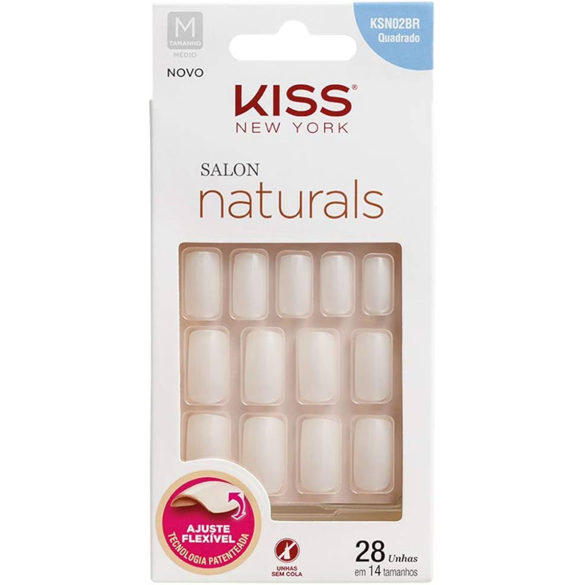 Unha Postiça Kiss New York Salon Naturals Bailarina Longo 28 Unidades