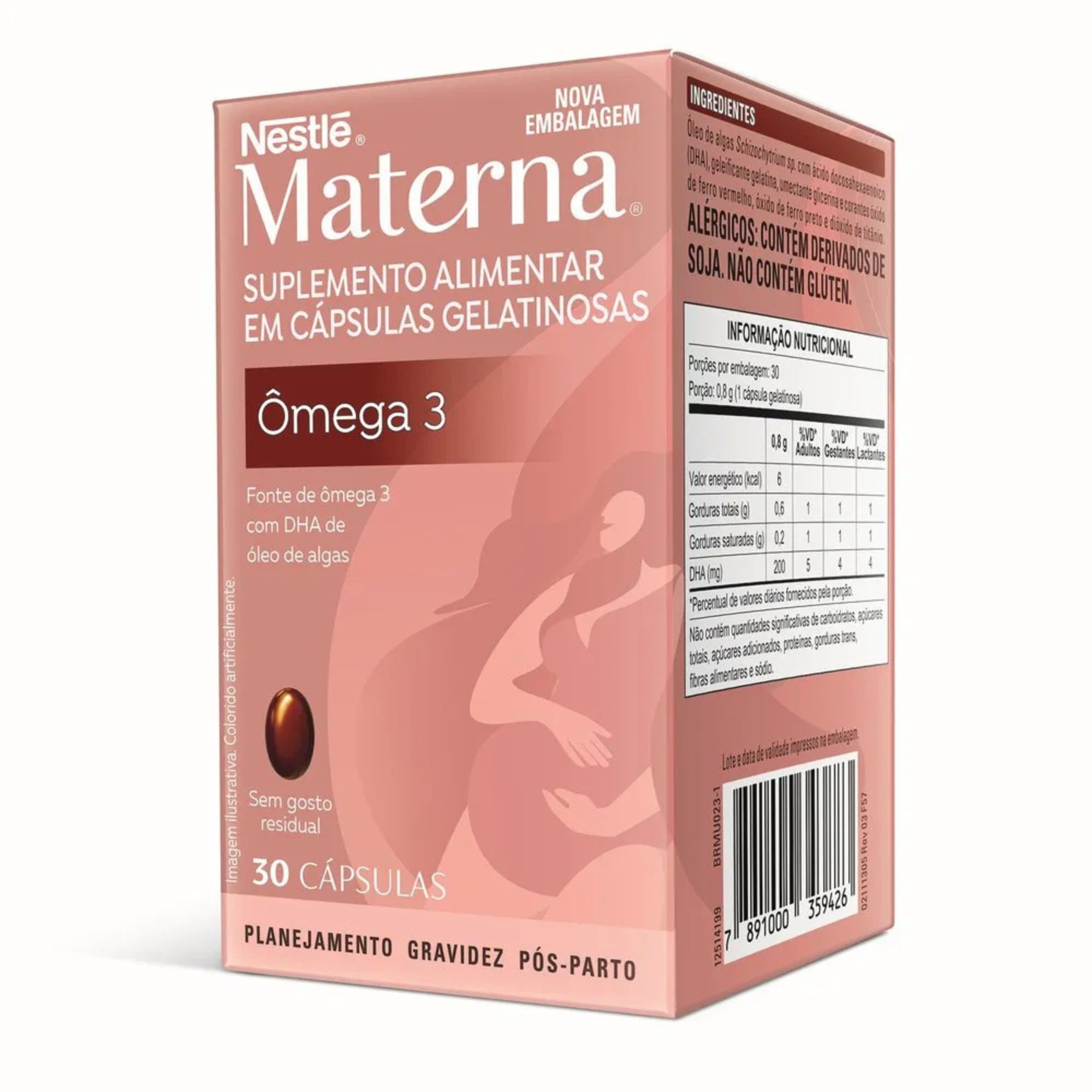 Suplemento Alimentar Nestlé Materna Ômega 3 Dha 30 Cápsulas