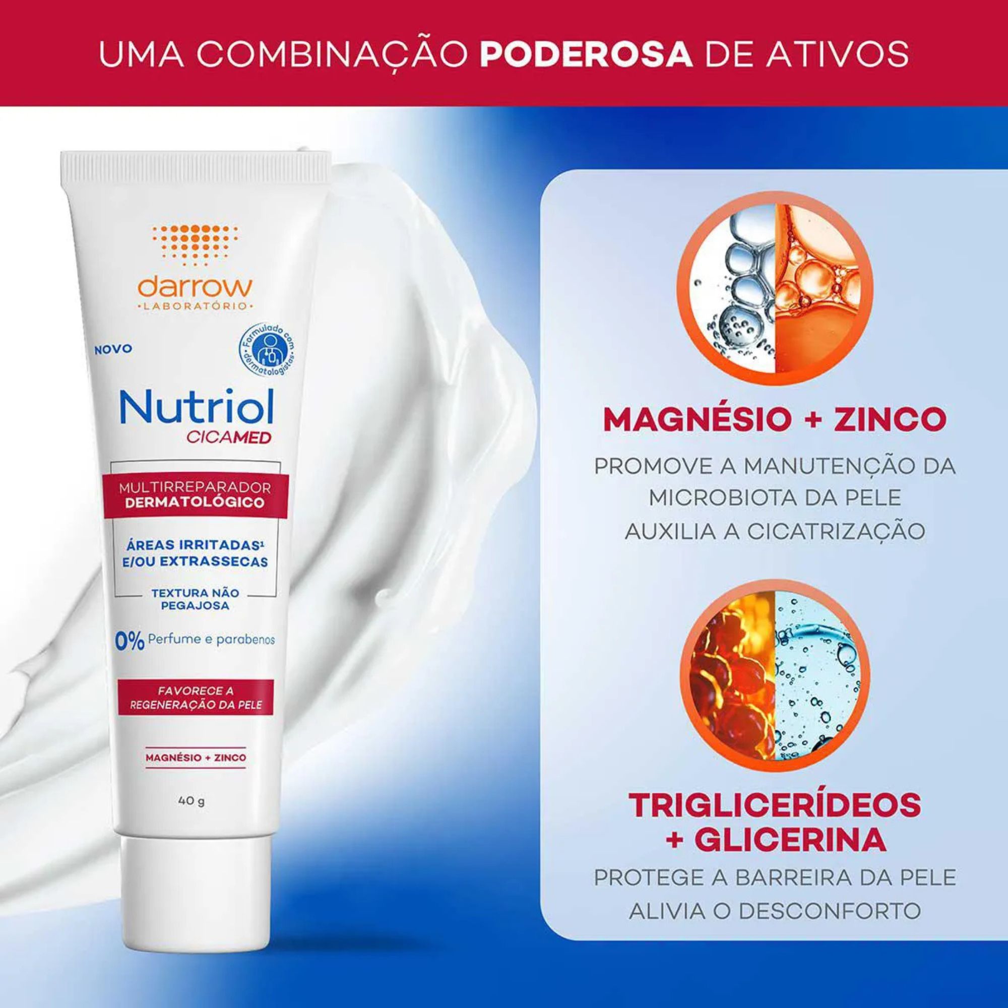Creme Multirreparador Dermatológico Nutriol Cicamed Darrow 40g - Imagem 3