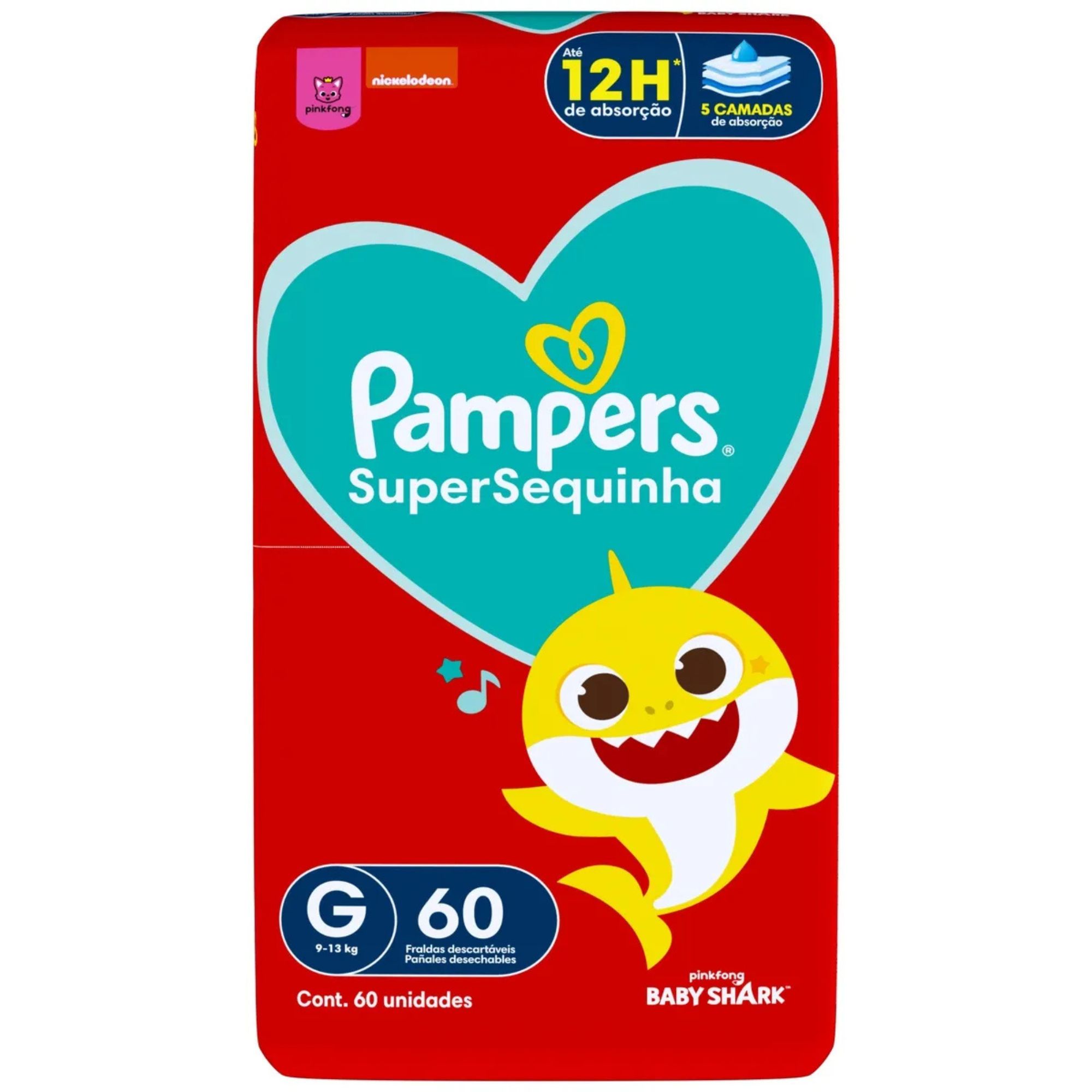 Fralda Infantil Pampers Supersequinha Baby Shark G 60 Unidades - Imagem 2