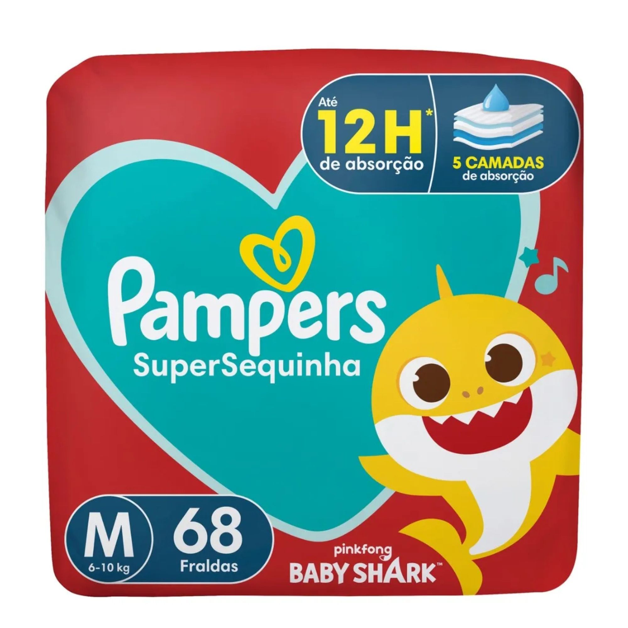 Fralda Infantil Pampers Supersequinha Baby Shark M 68 Unidades - Imagem 2