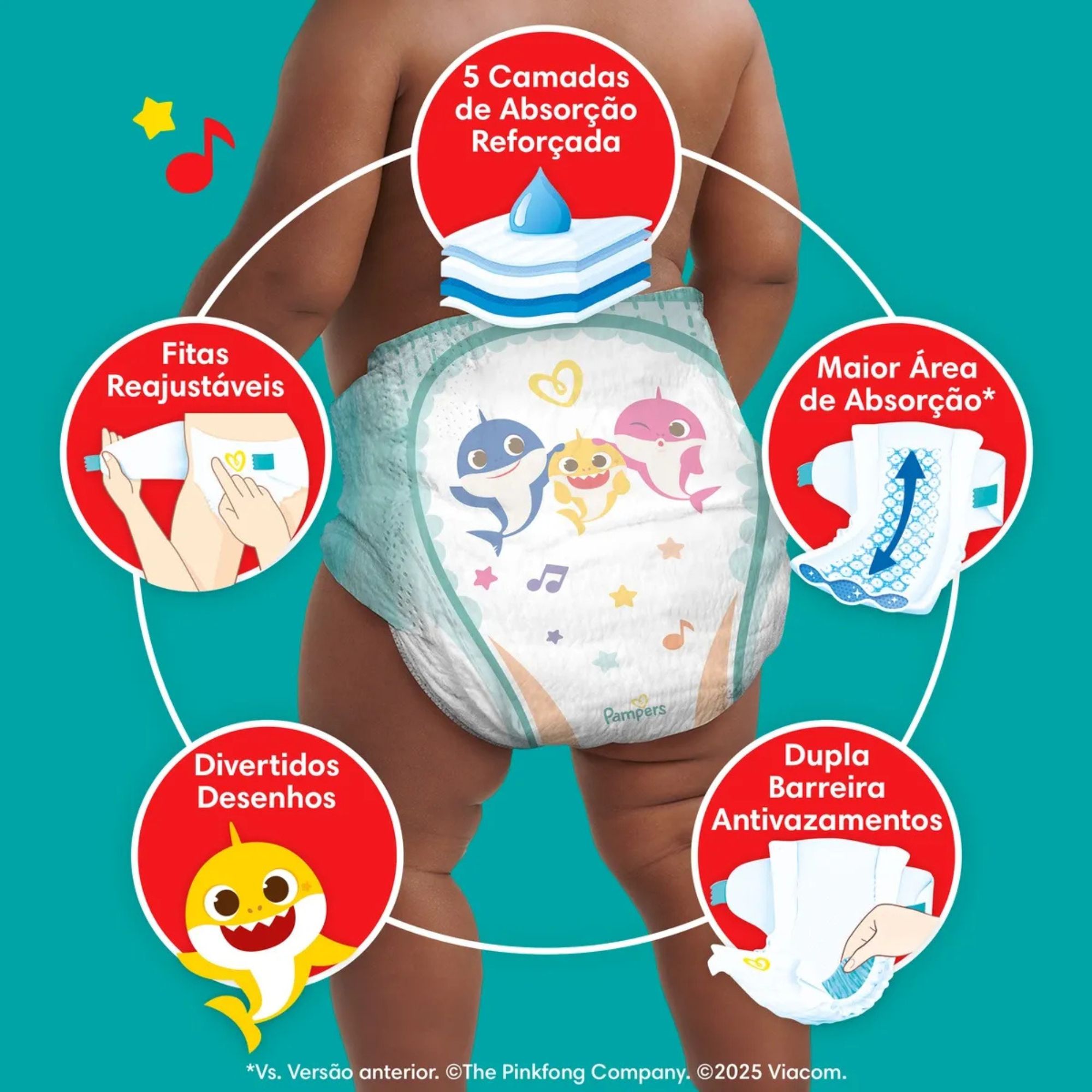 Fralda Infantil Pampers Supersequinha Baby Shark M 68 Unidades - Imagem 3