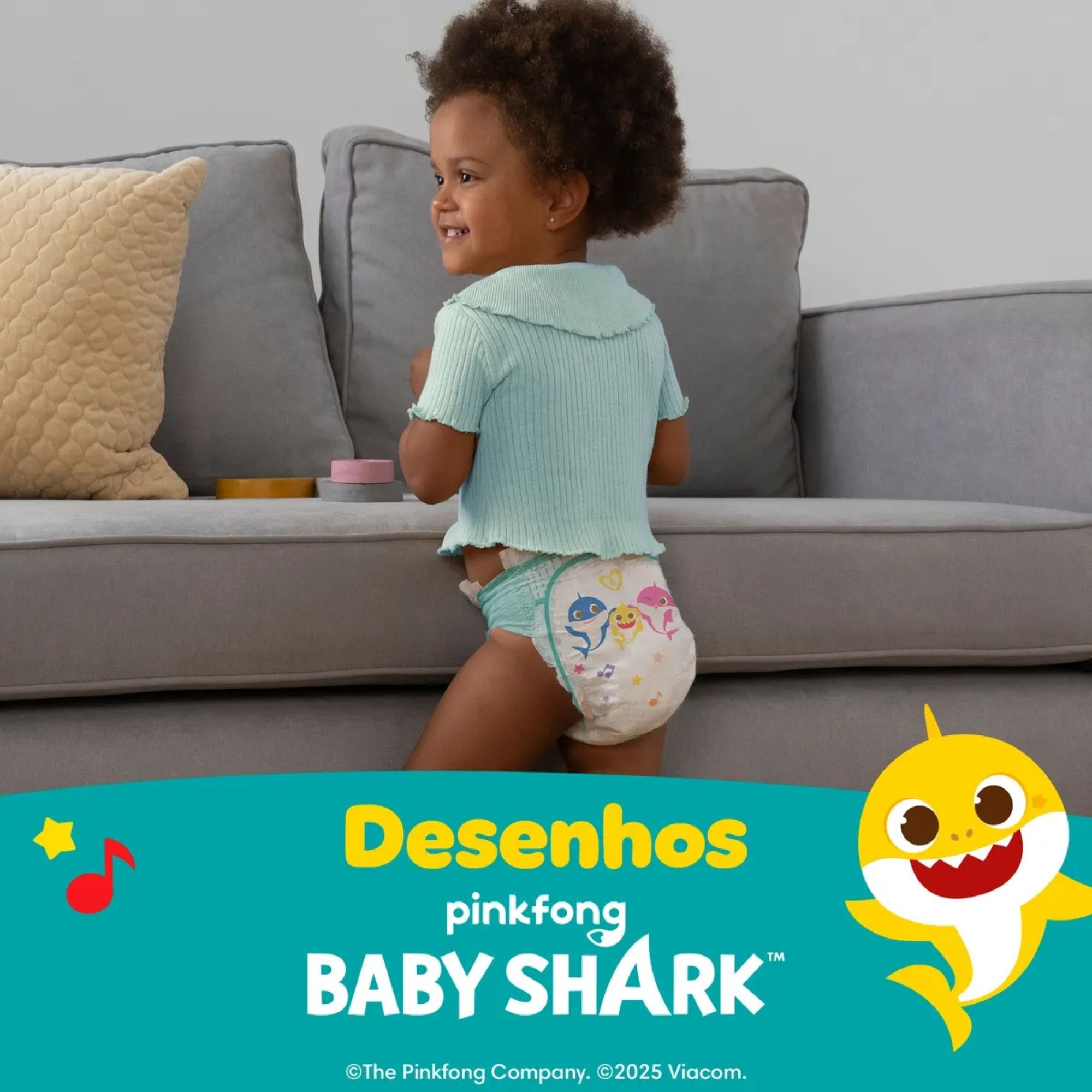 Fralda Infantil Pampers Supersequinha Baby Shark M 68 Unidades - Imagem 4