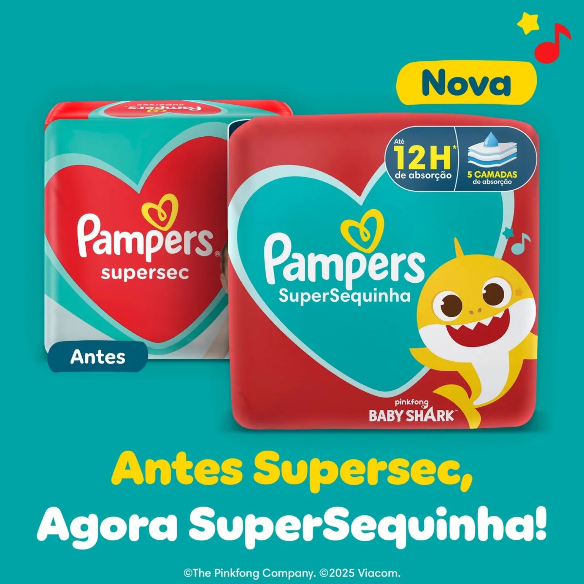 Fralda Infantil Pampers Supersequinha Baby Shark M 68 Unidades - Imagem 6