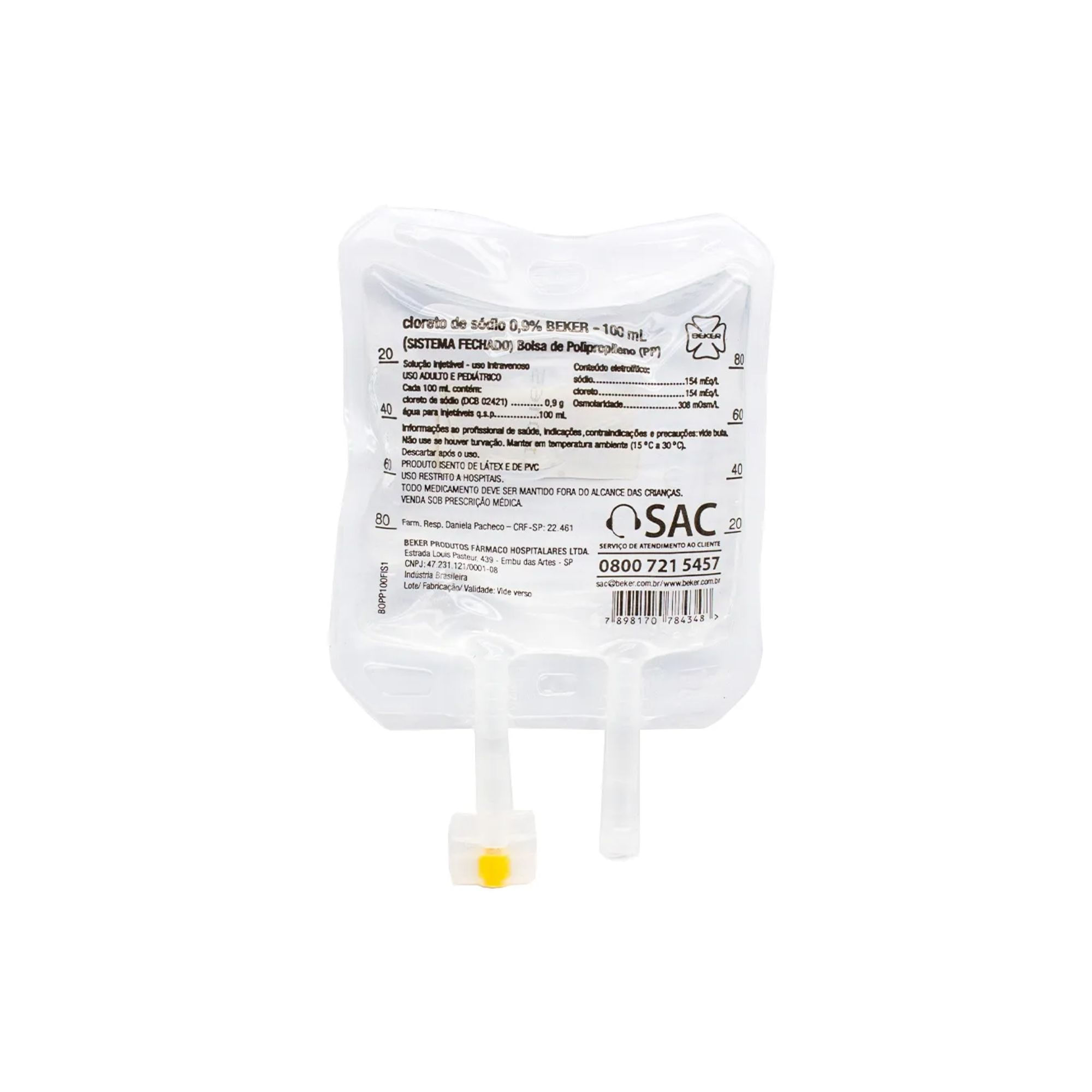 Soro Fisiológico Cloreto De Sódio 0,9% Beker Bolsa 100ml