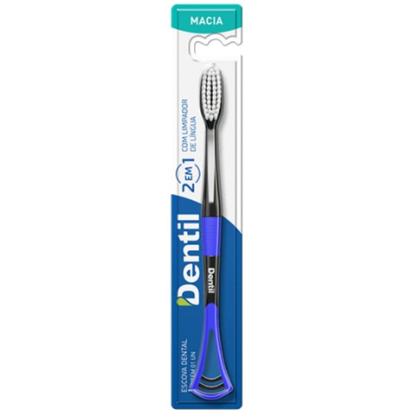 Escova De Dente Dentil 2 Em 1 Com Limpador De Lingua 1 Unidade