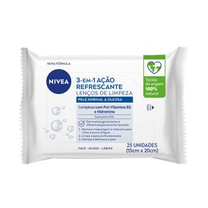 Lenços De Limpeza Facial Nivea Ação Refrescante 3 Em 1 25 Unidades