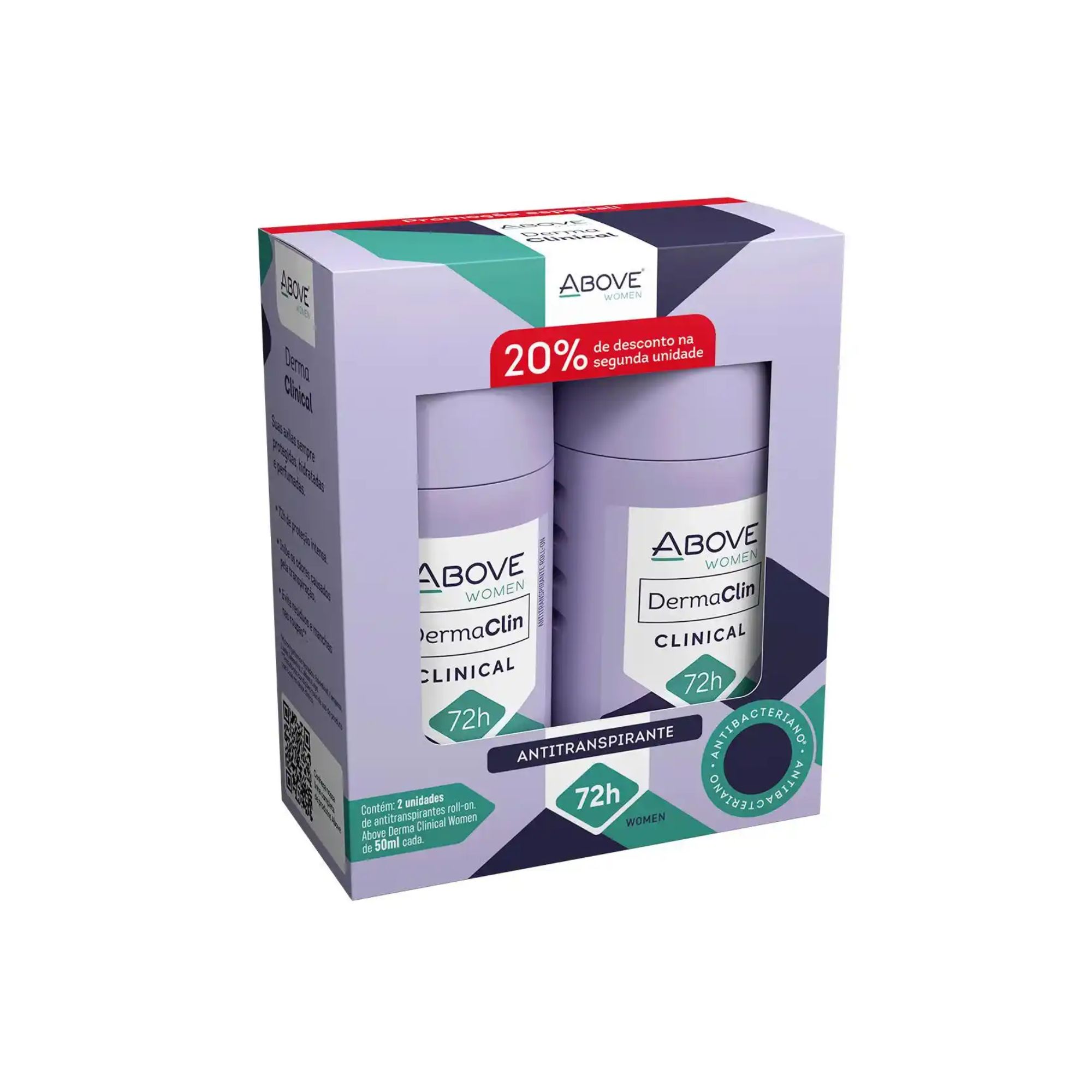 Kit Desodorante Antitranspirante Above Women Dermaclin Clinical 72h Roll-on 2 Unidades com 50ml Cada