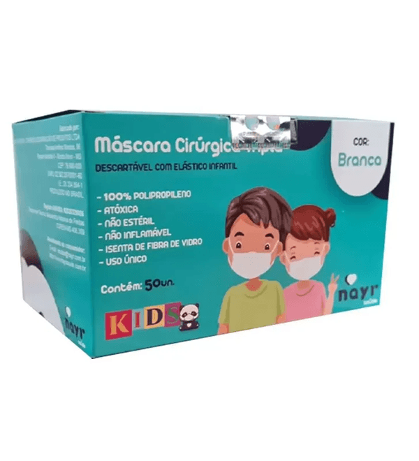Mascara Cirúrgica Infantil Descartável Nayr 50 Unidades