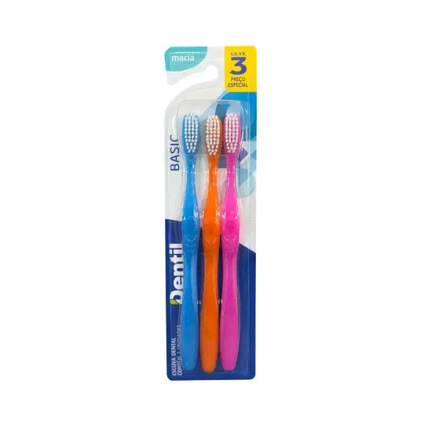 Escova De Dentes Dentil Basic Macia Pack 3 Unidades