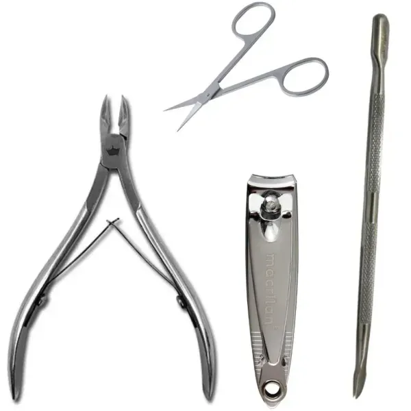 Kit Manicure Alicate + Cortador De Unha + Espátula Dupla E Tesoura Curva Della Cosméticos