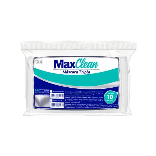Máscara Descartável Maxclean Tripla Branca 10 Unidades